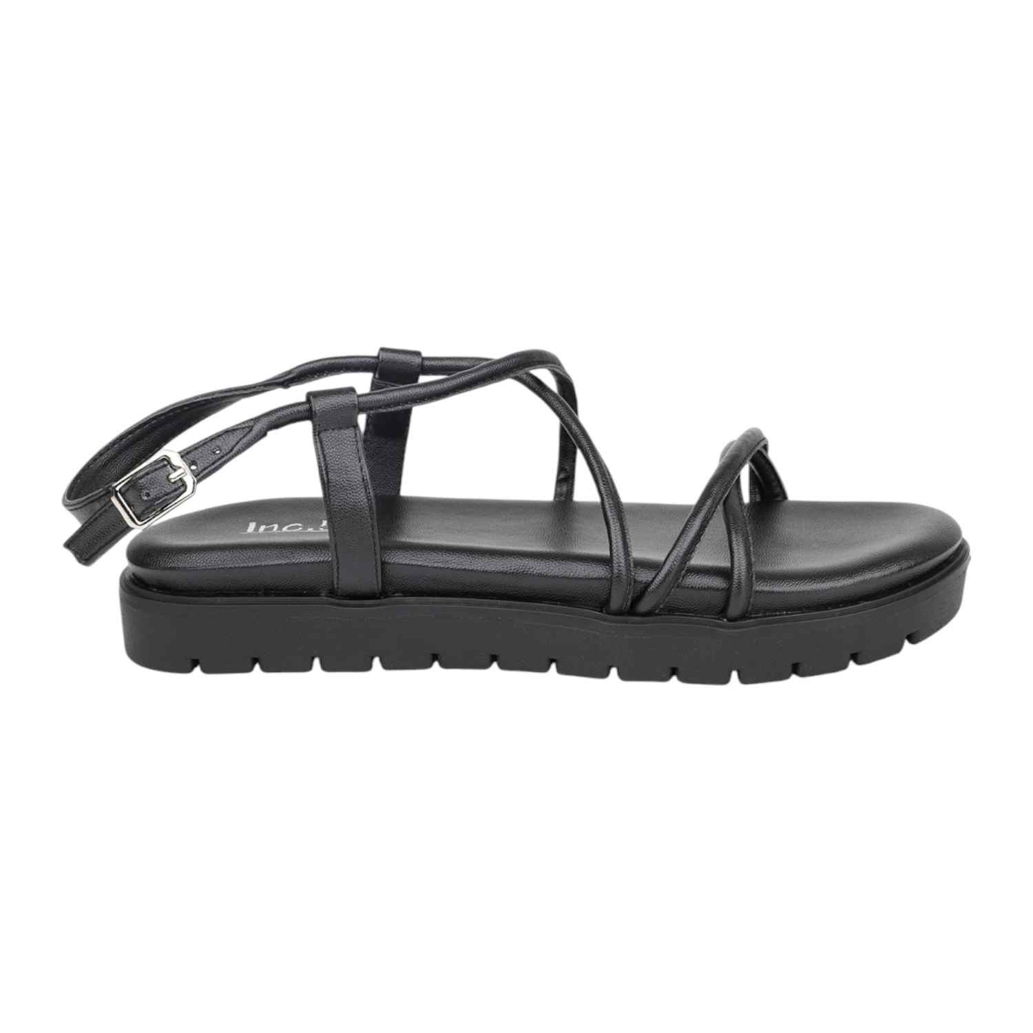 Women Black Multi-Strap Platform Flat Sandals