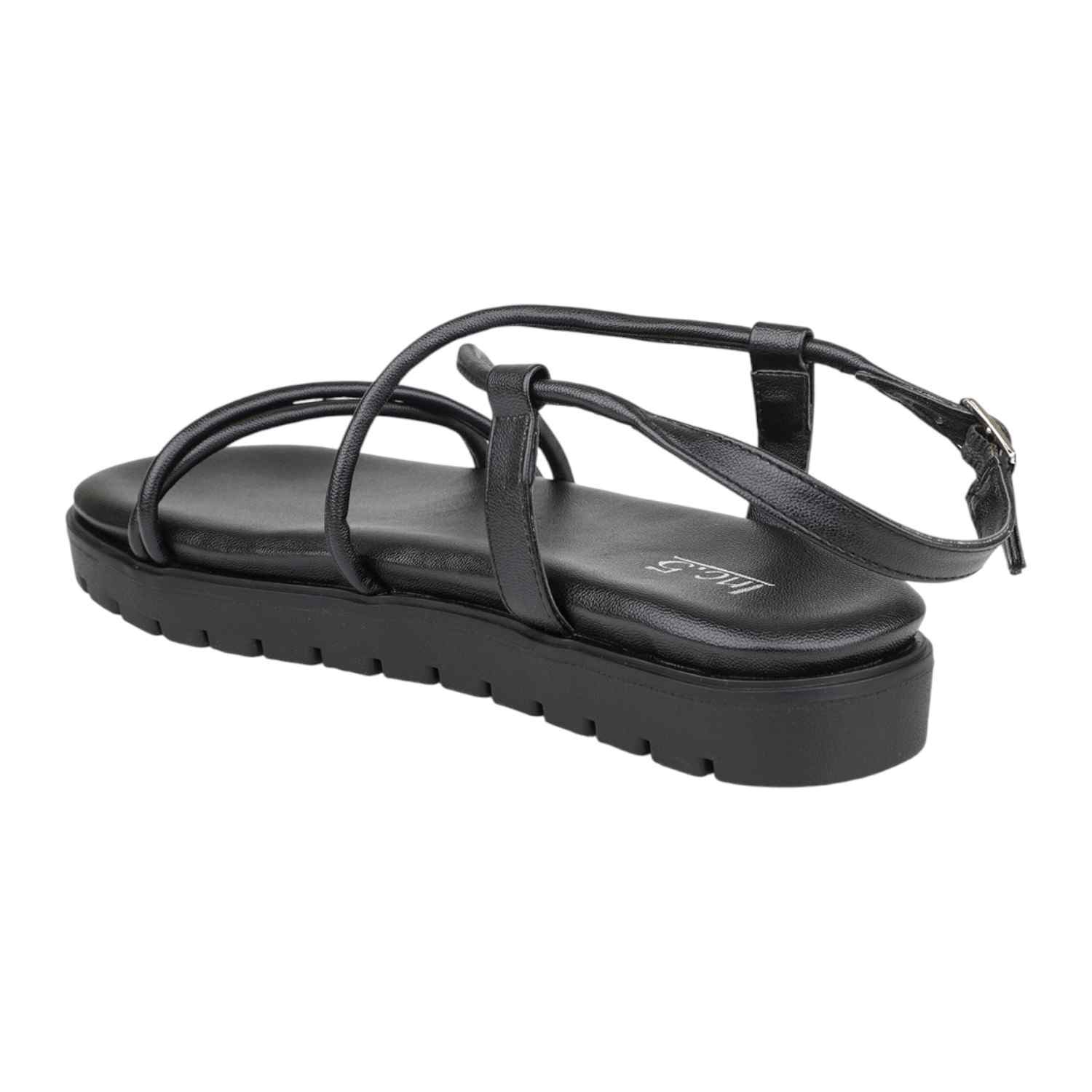 Women Black Multi-Strap Platform Flat Sandals