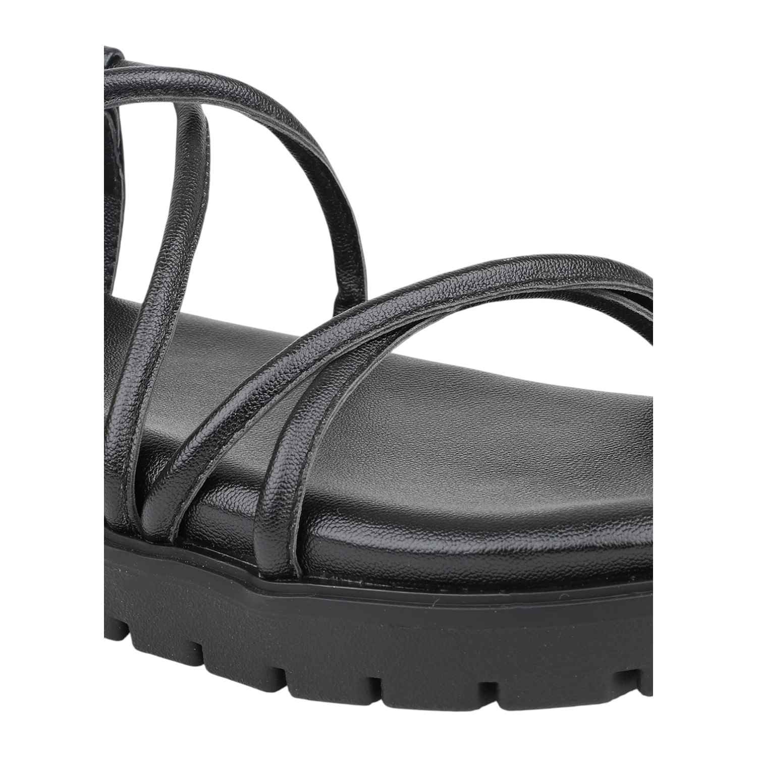 Women Black Multi-Strap Platform Flat Sandals