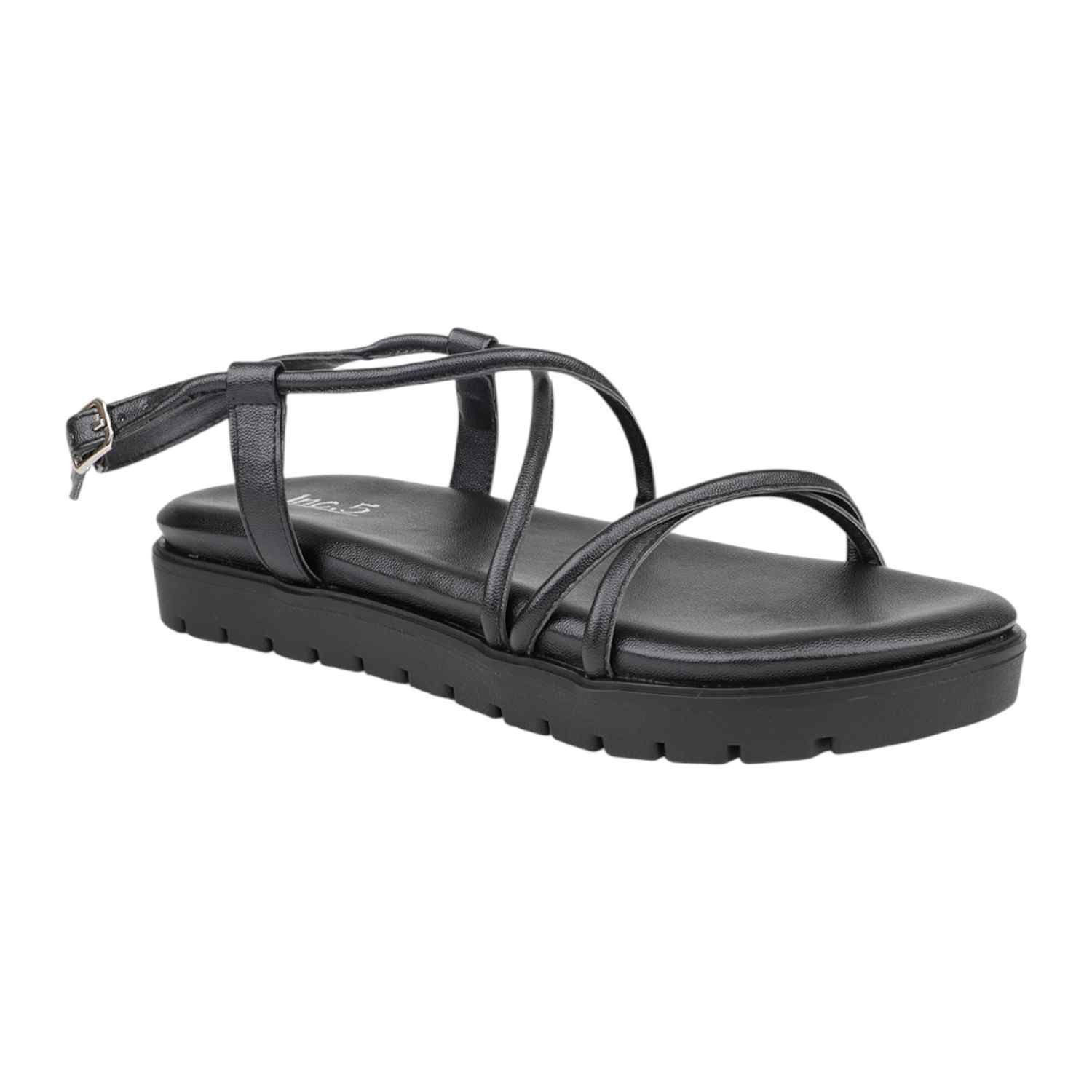 Women Black Multi-Strap Platform Flat Sandals