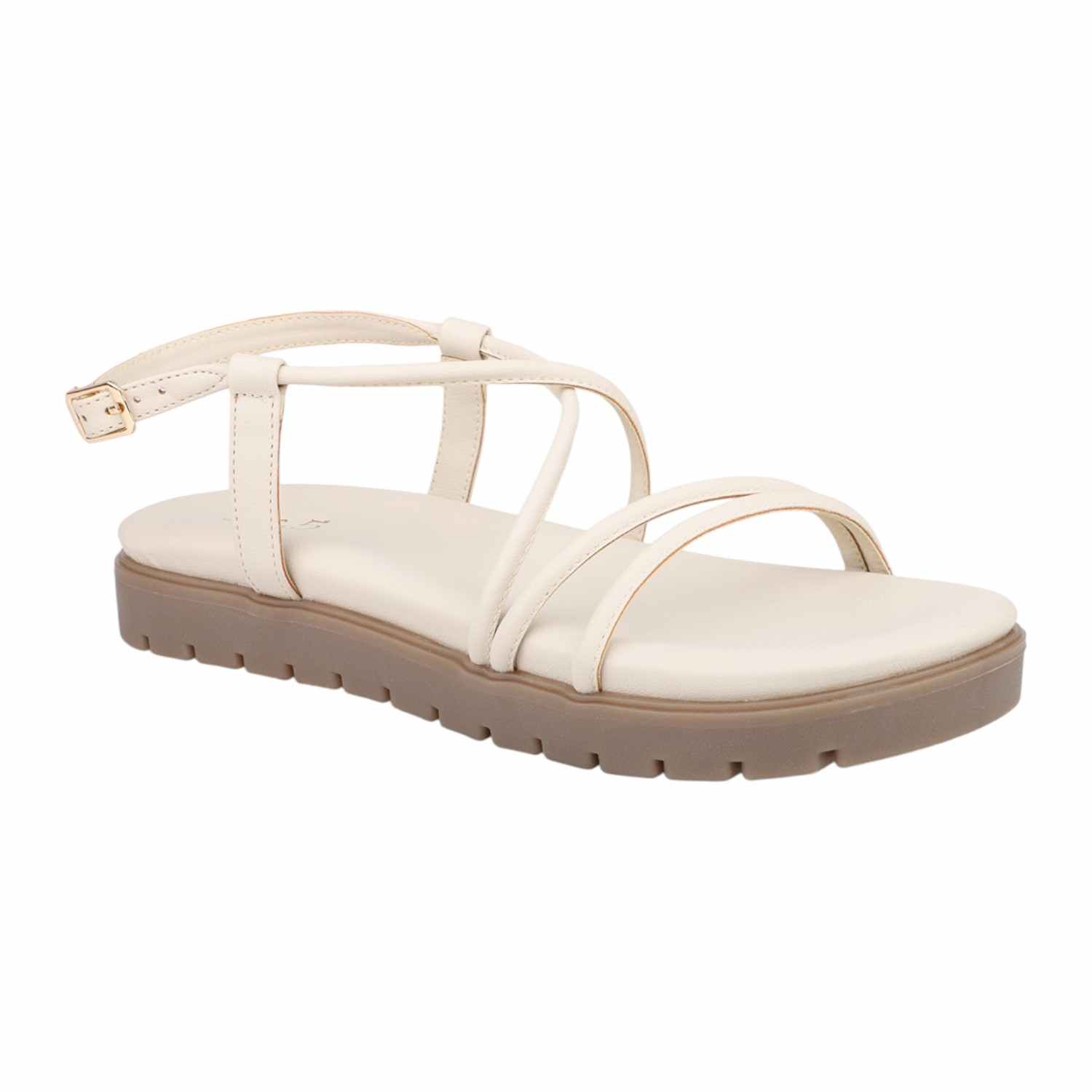 Women Cream Multi-Strap Platform Flat Sandals