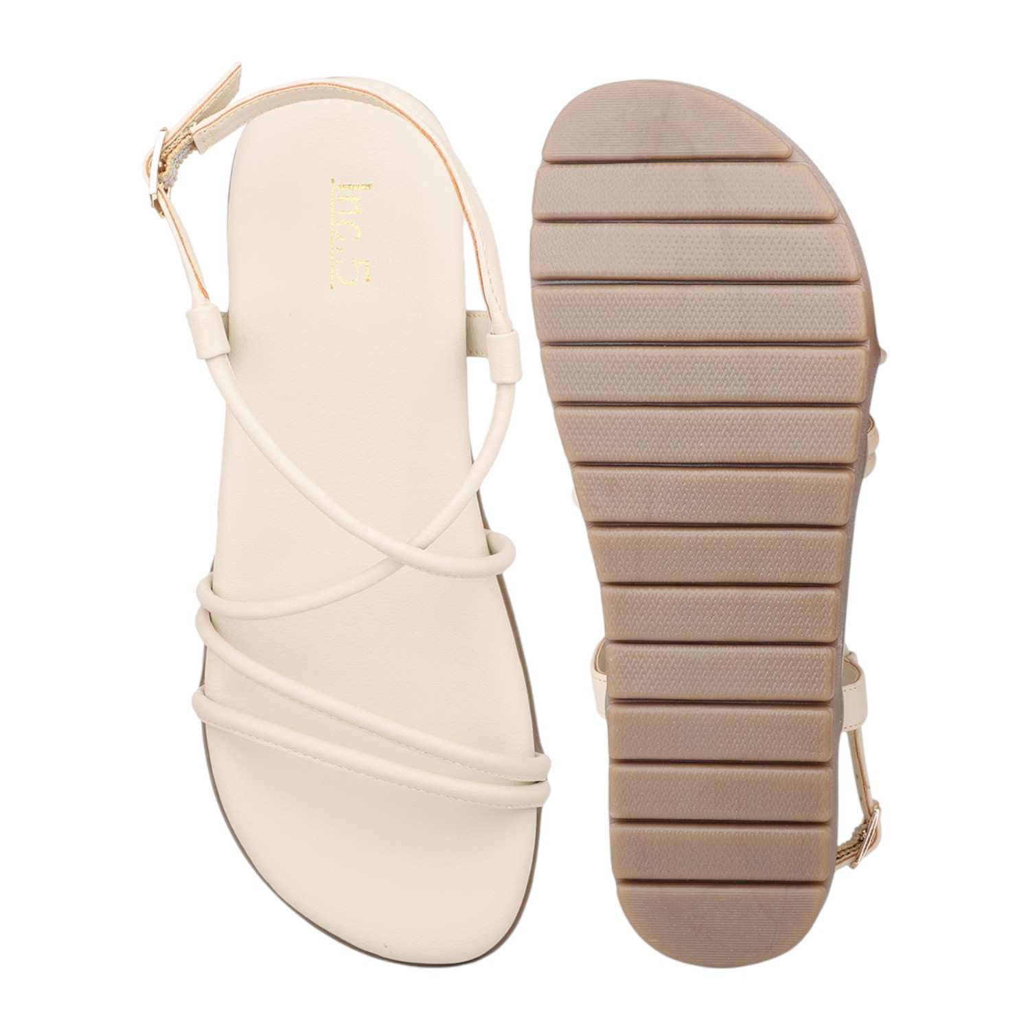 Women Cream Multi-Strap Platform Flat Sandals