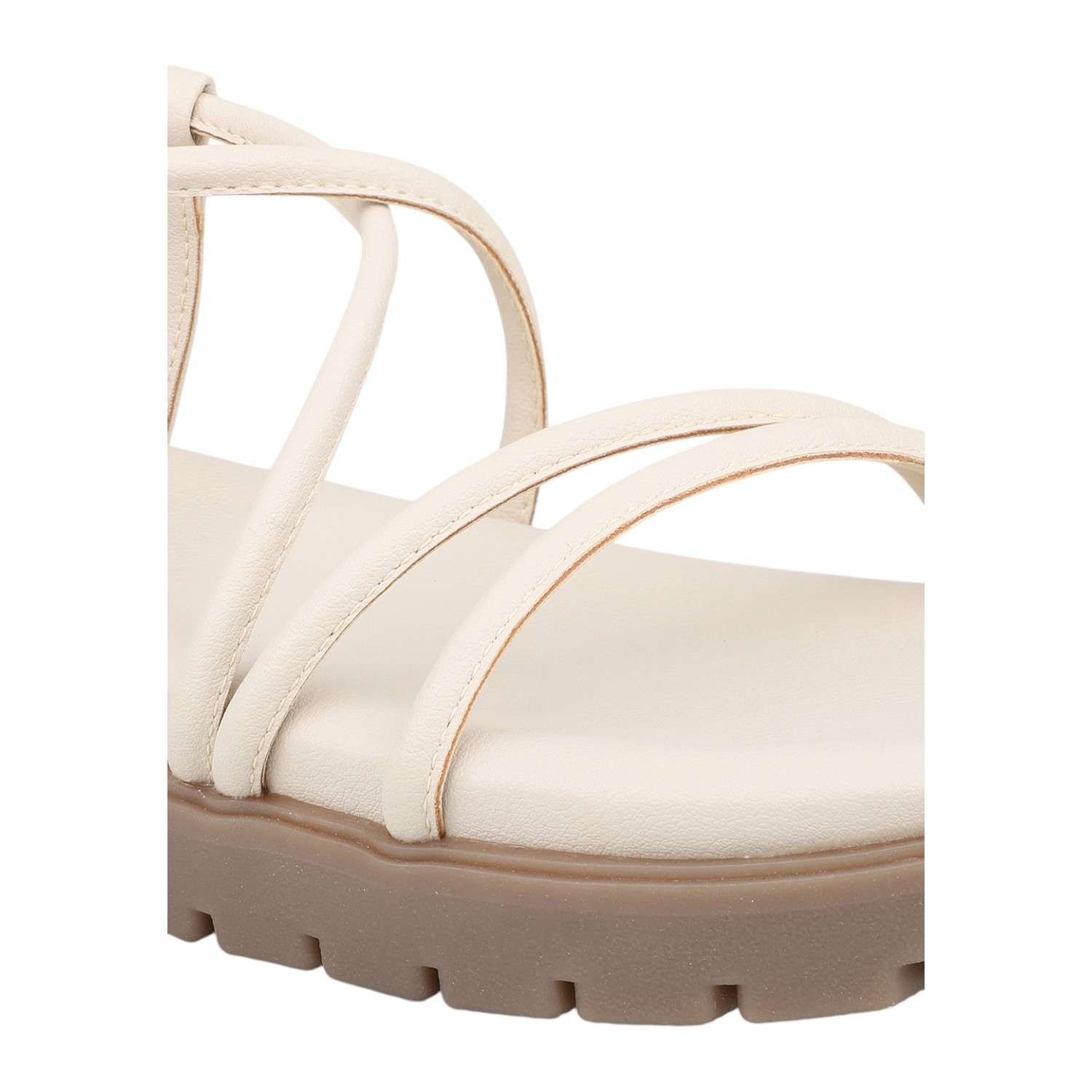 Women Cream Multi-Strap Platform Flat Sandals