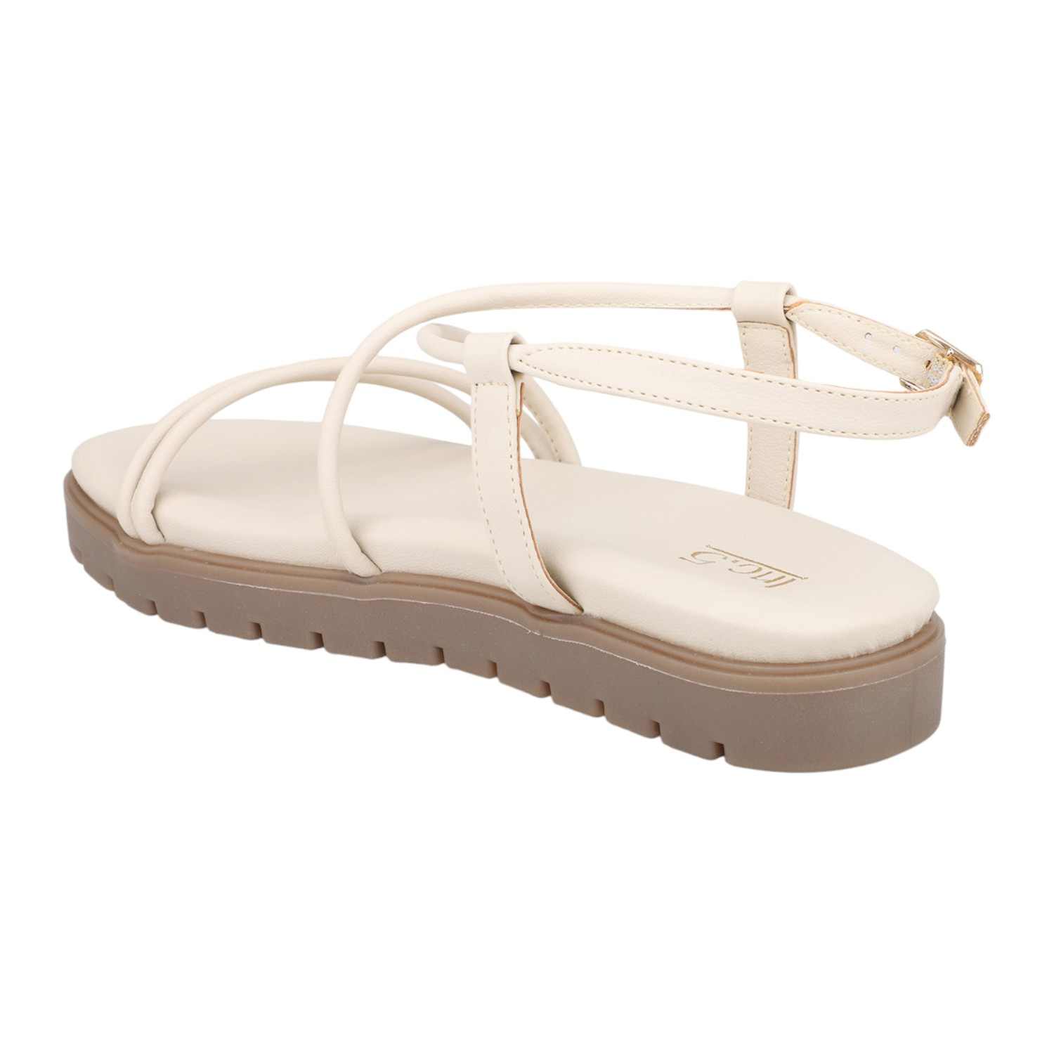Women Cream Multi-Strap Platform Flat Sandals