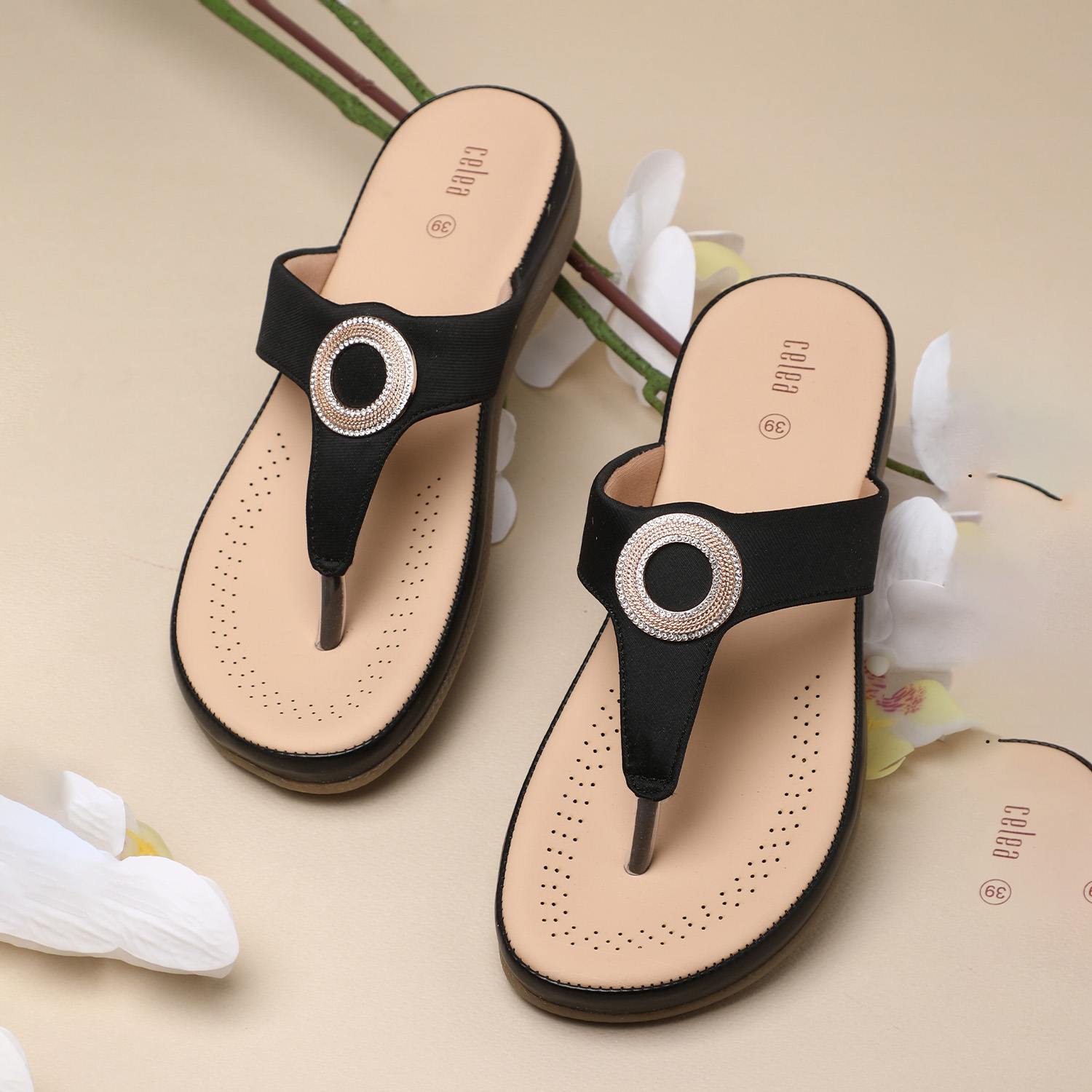Women Black Stone detailed Casual Flats