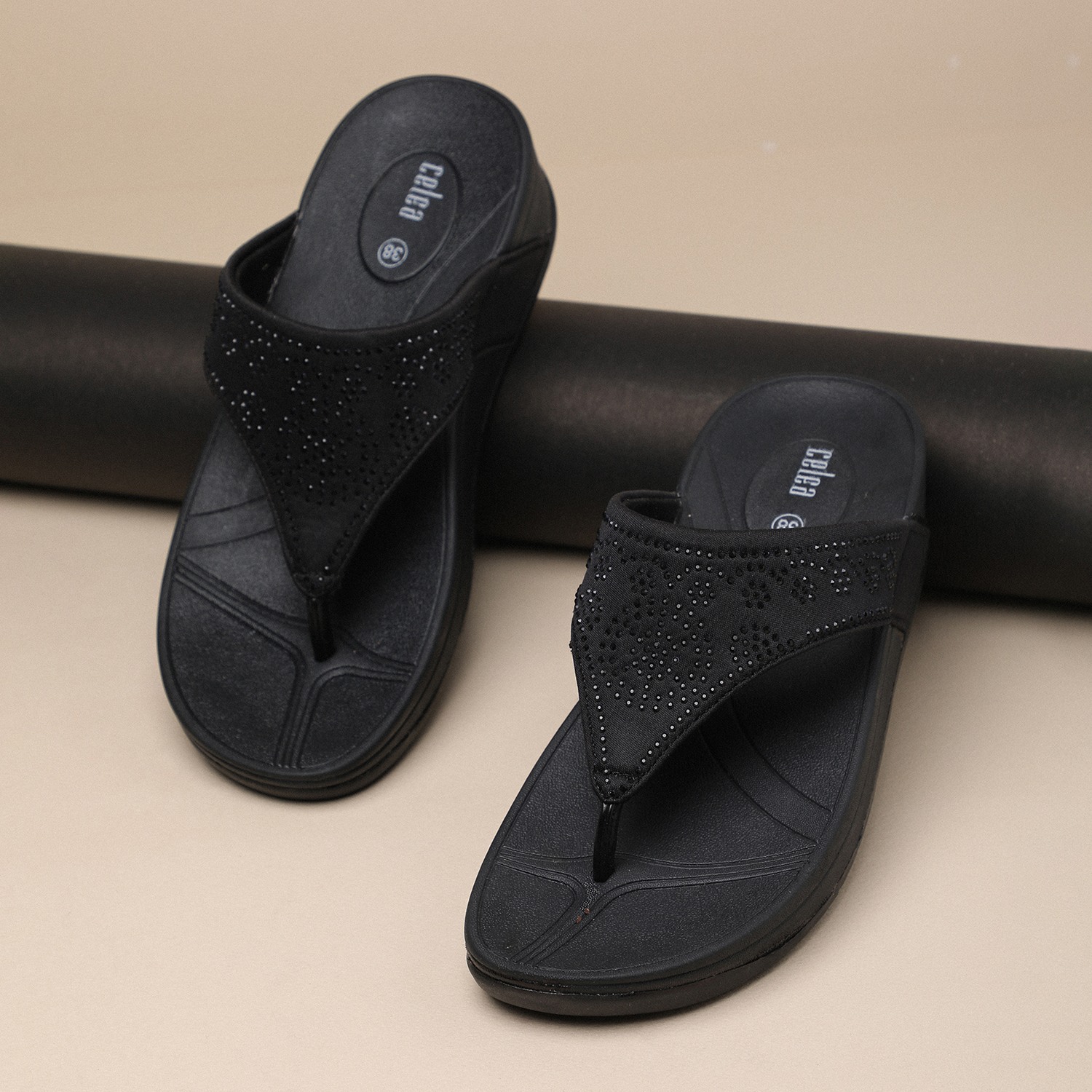 Women Black Embellished Wedges