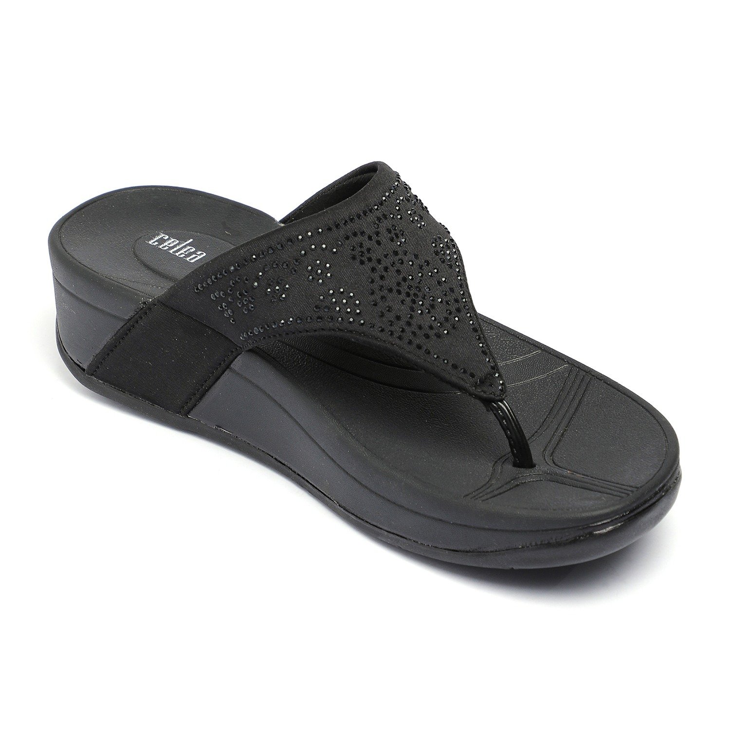 Women Black Embellished Wedges