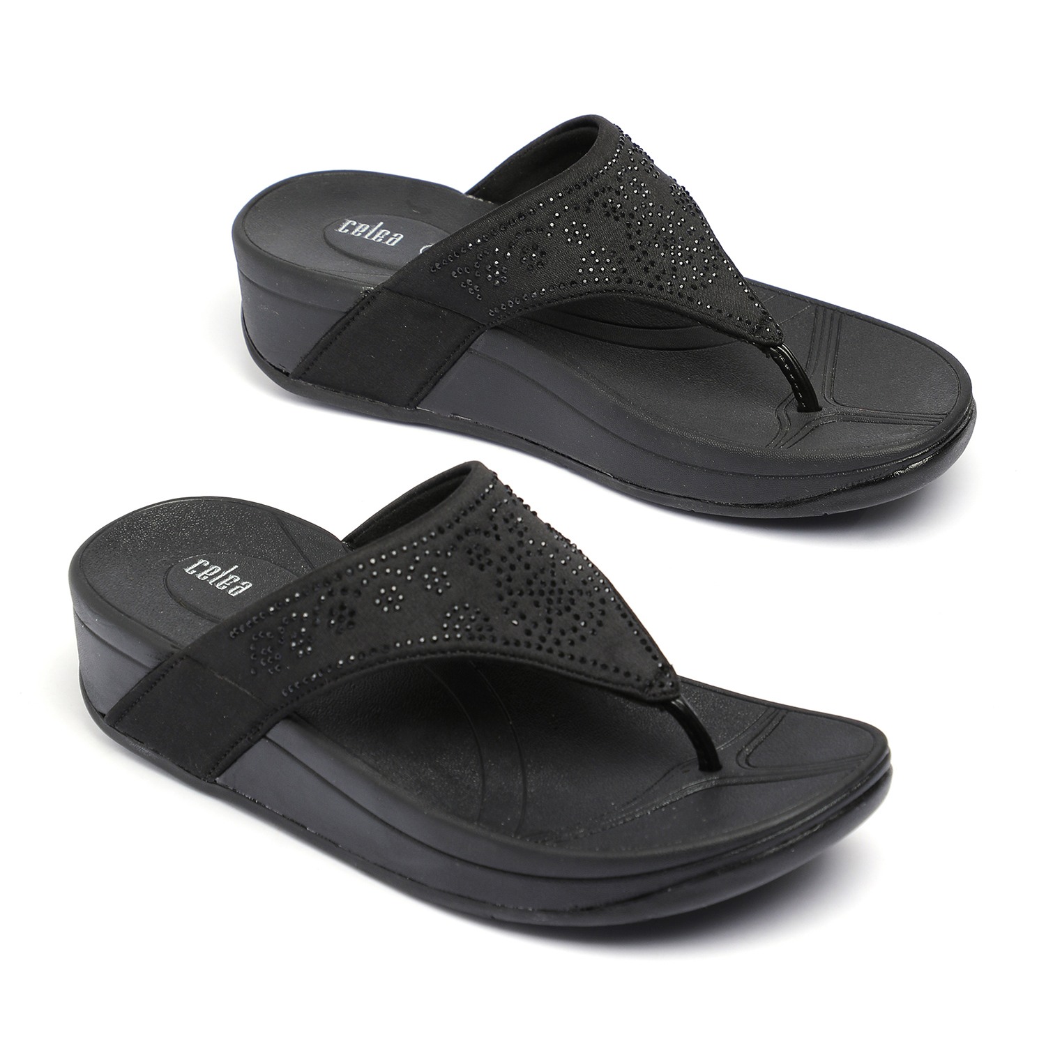 Women Black Embellished Wedges