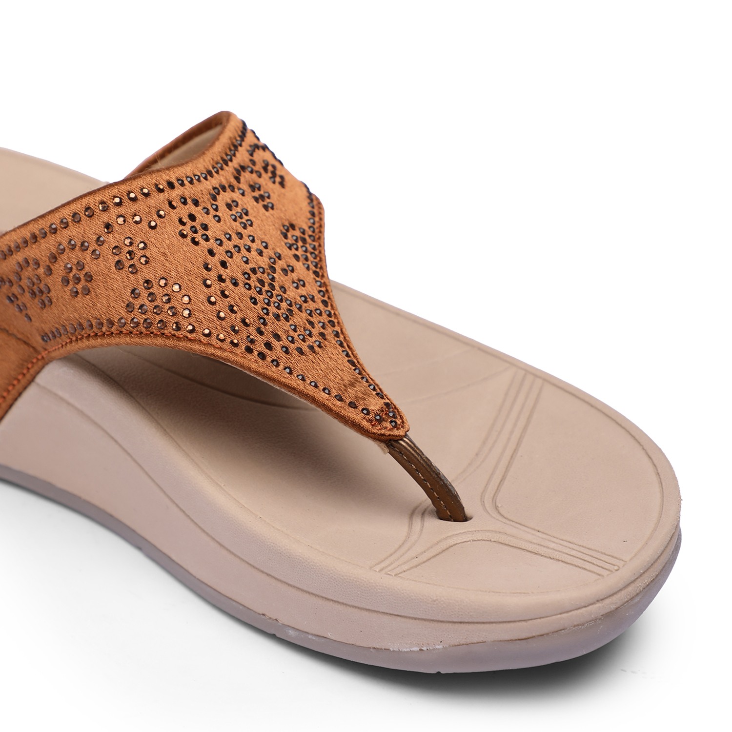 Women Gold Stone Embellished Wedges