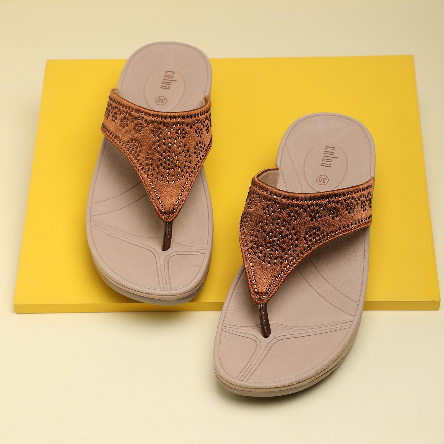 Women Gold Stone Embellished Wedges