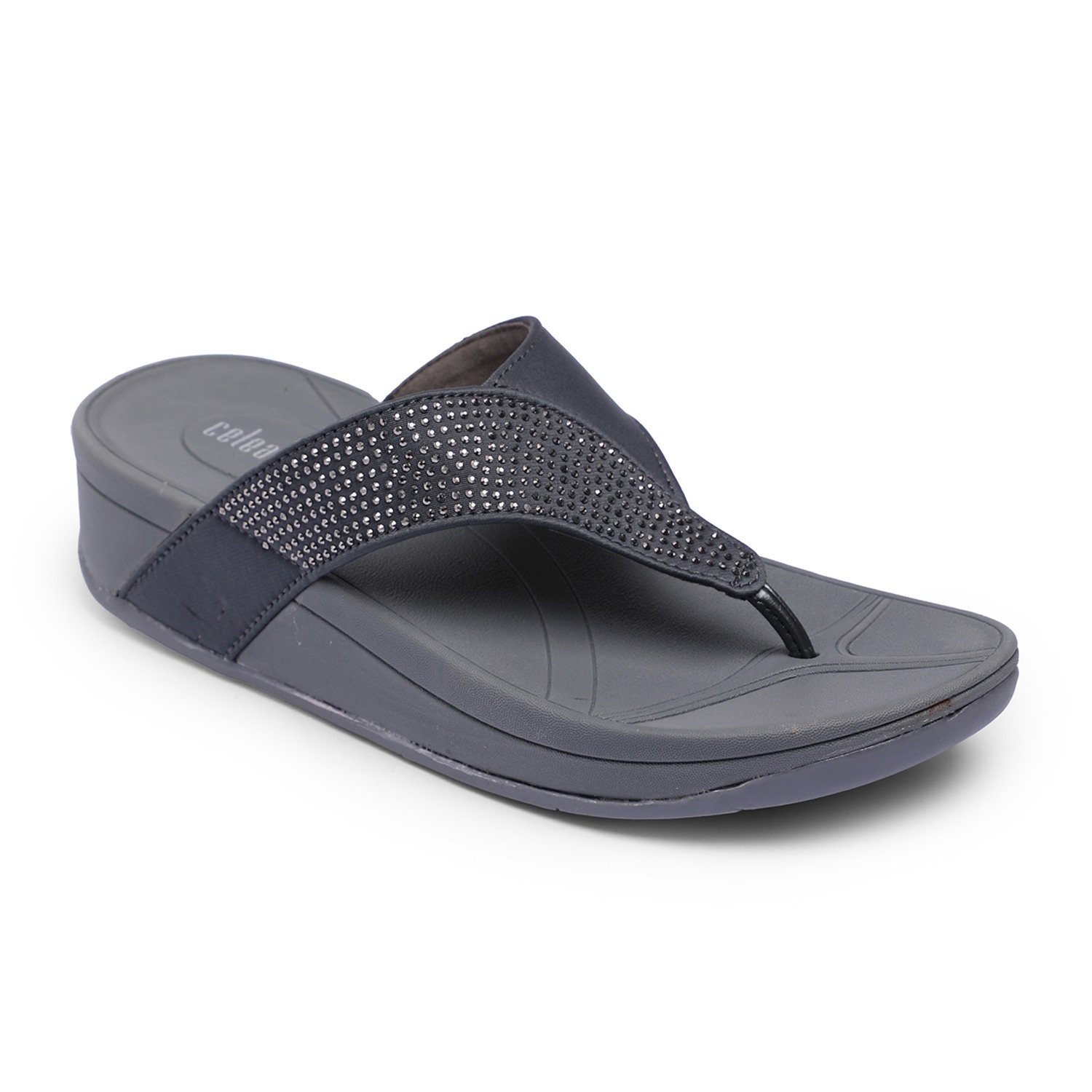 Women Grey Stone Embellished Casual Wedges