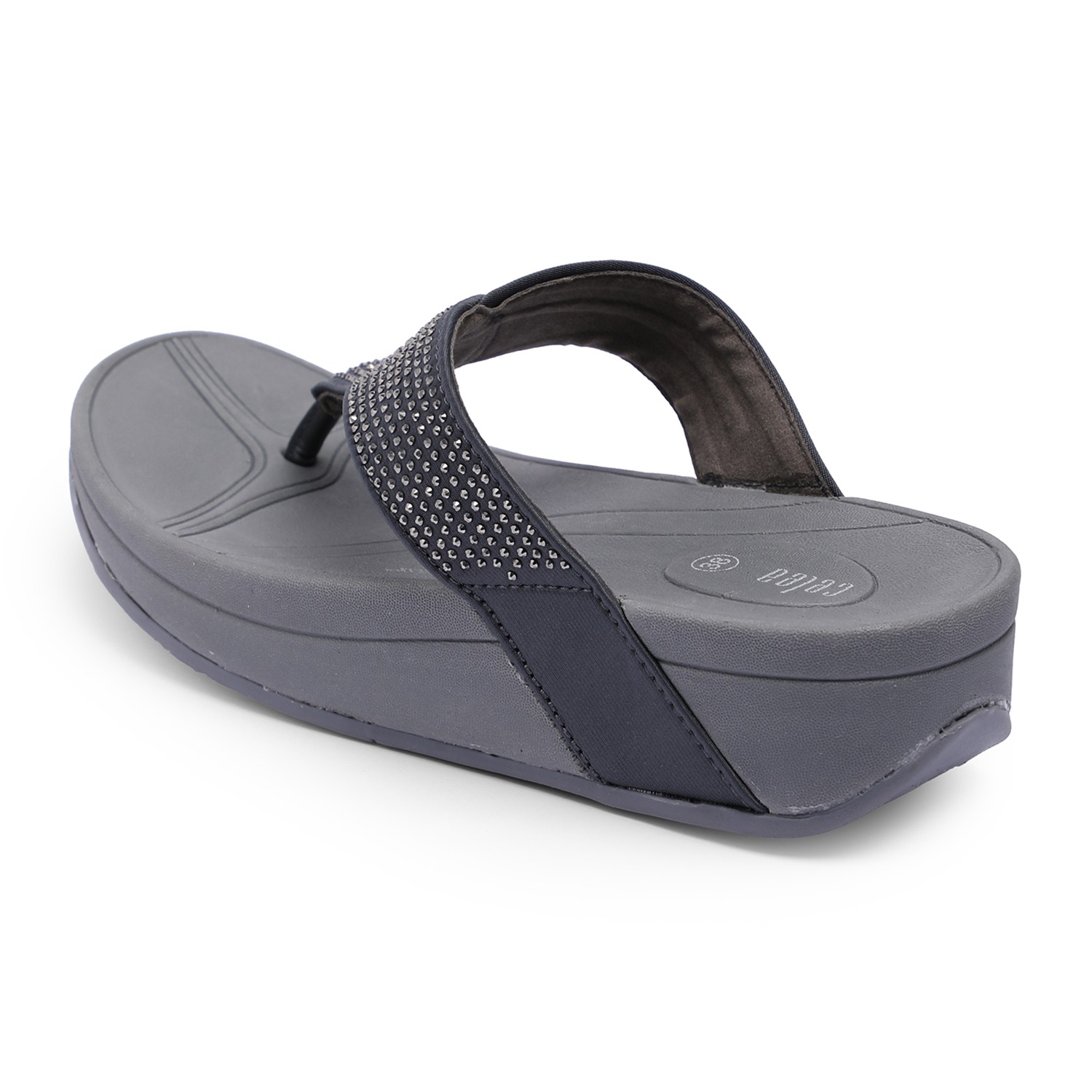 Women Grey Stone Embellished Casual Wedges
