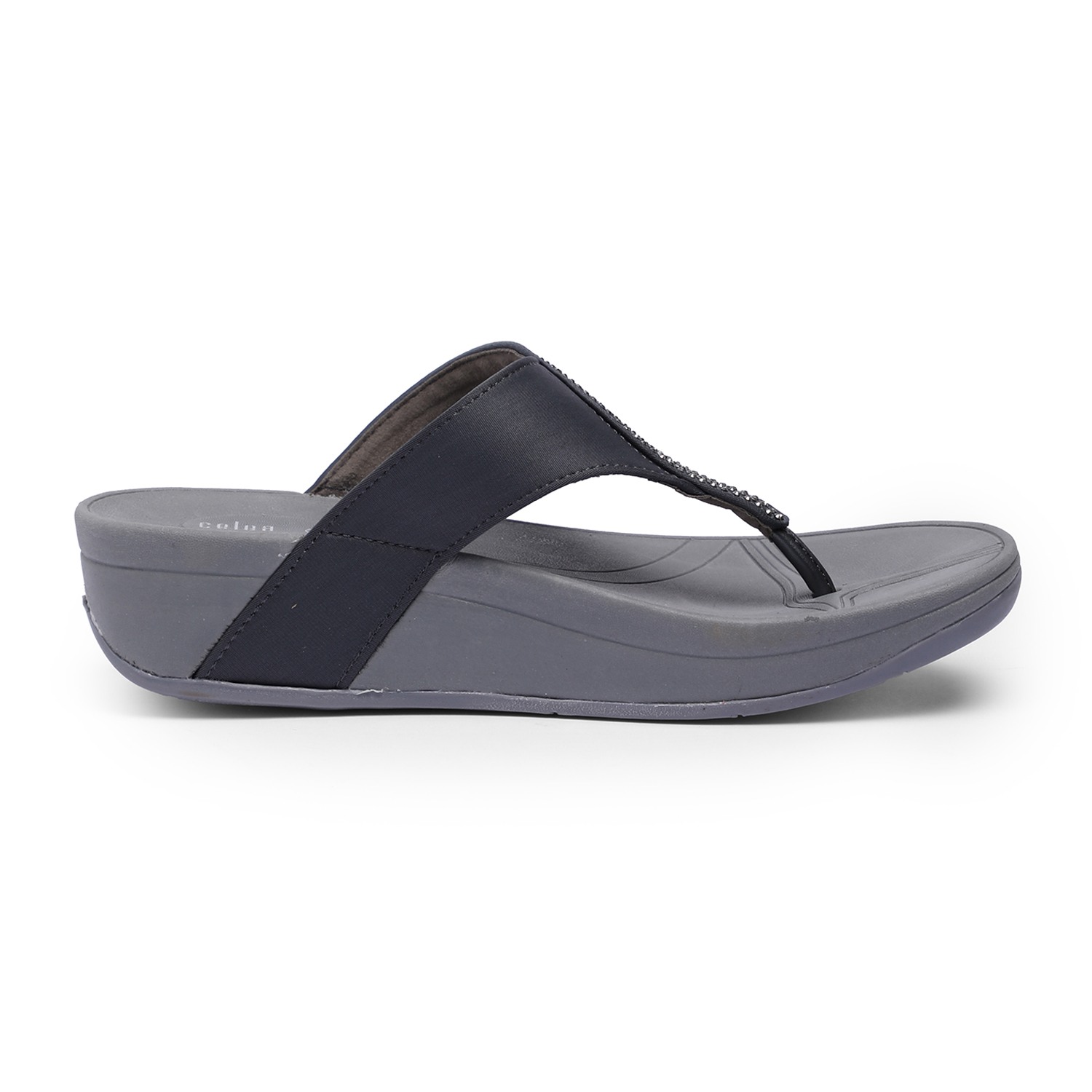 Women Grey Stone Embellished Casual Wedges