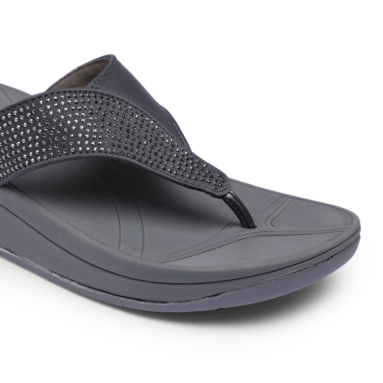 Women Grey Stone Embellished Casual Wedges