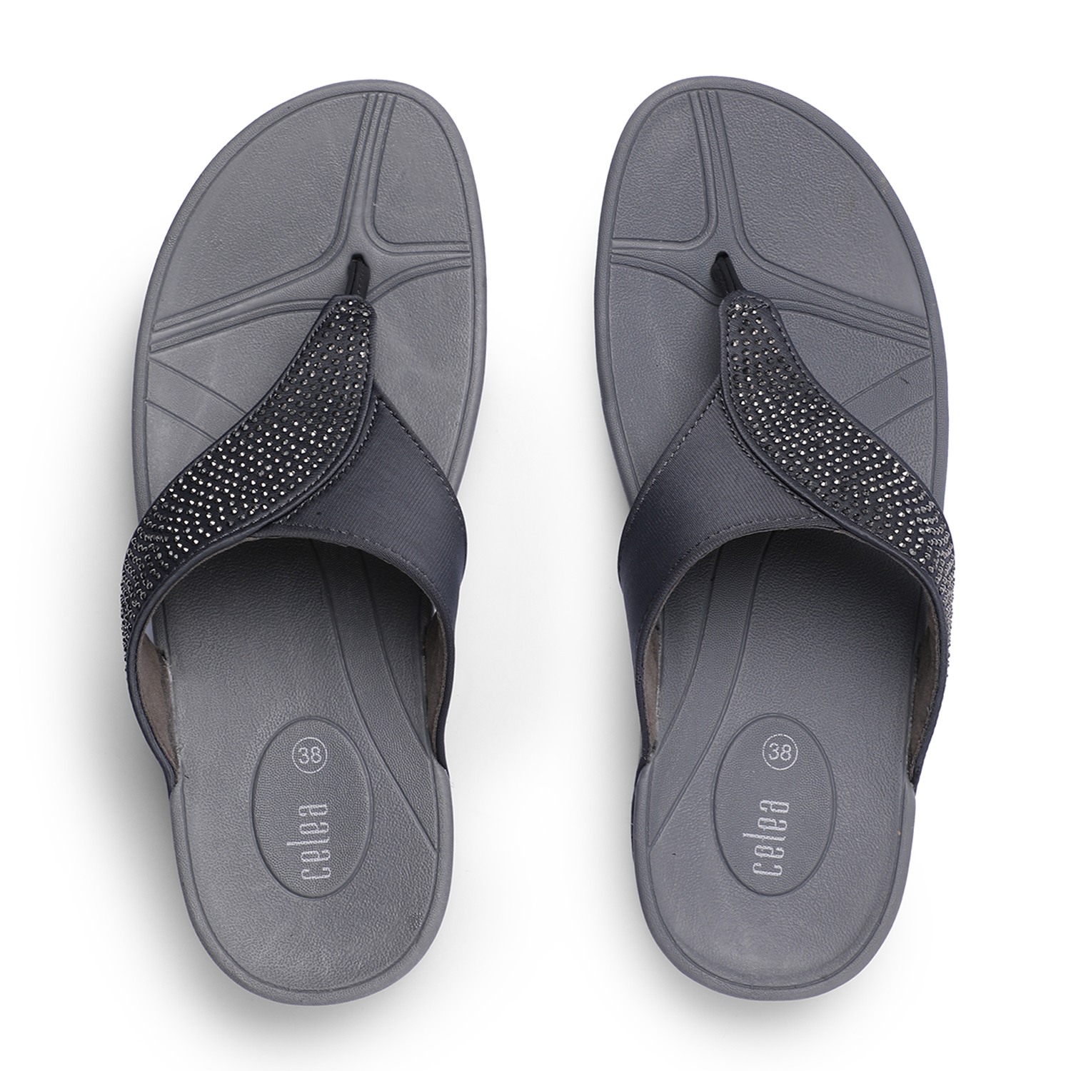 Women Grey Stone Embellished Casual Wedges
