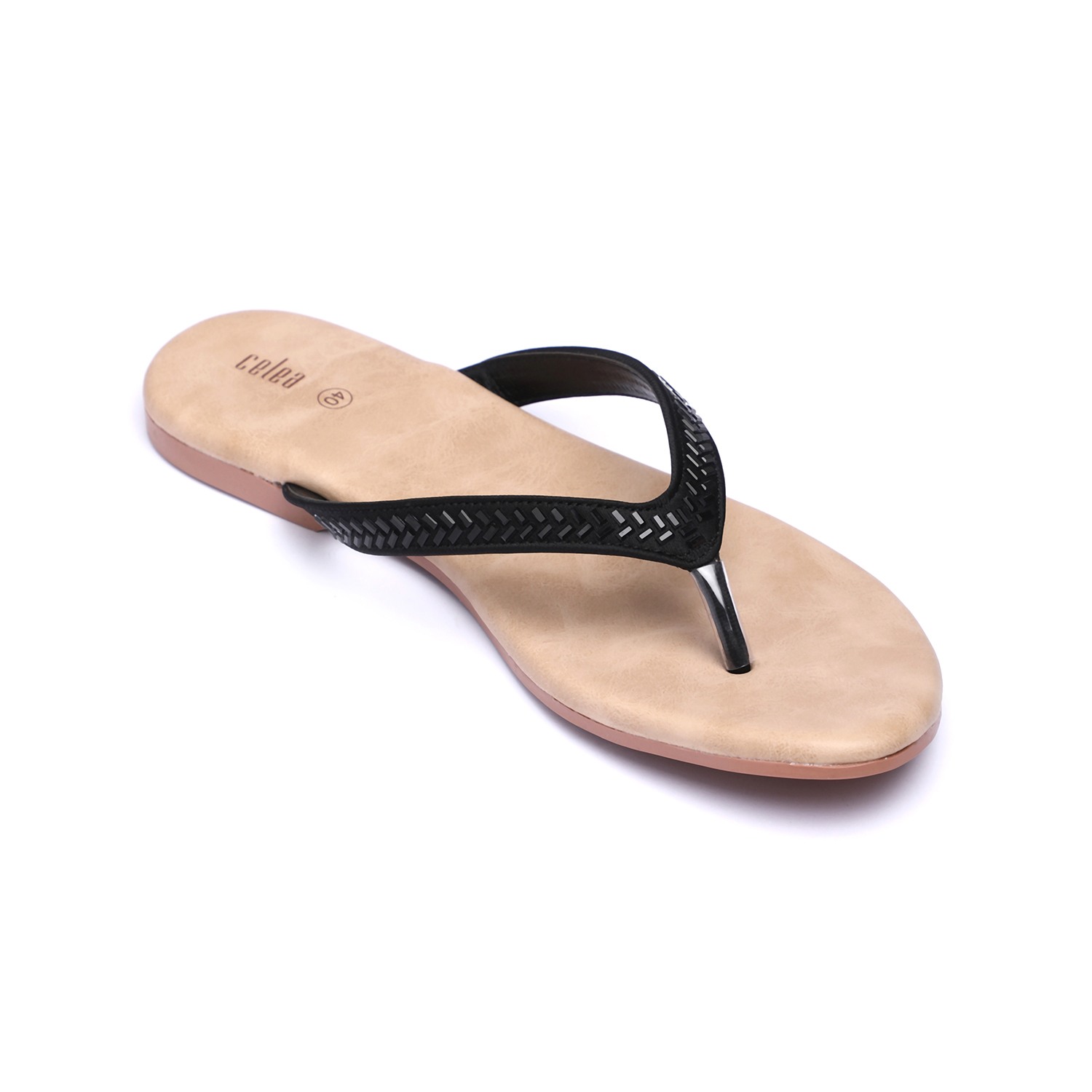 Women Black Stone embellished Casual Flats