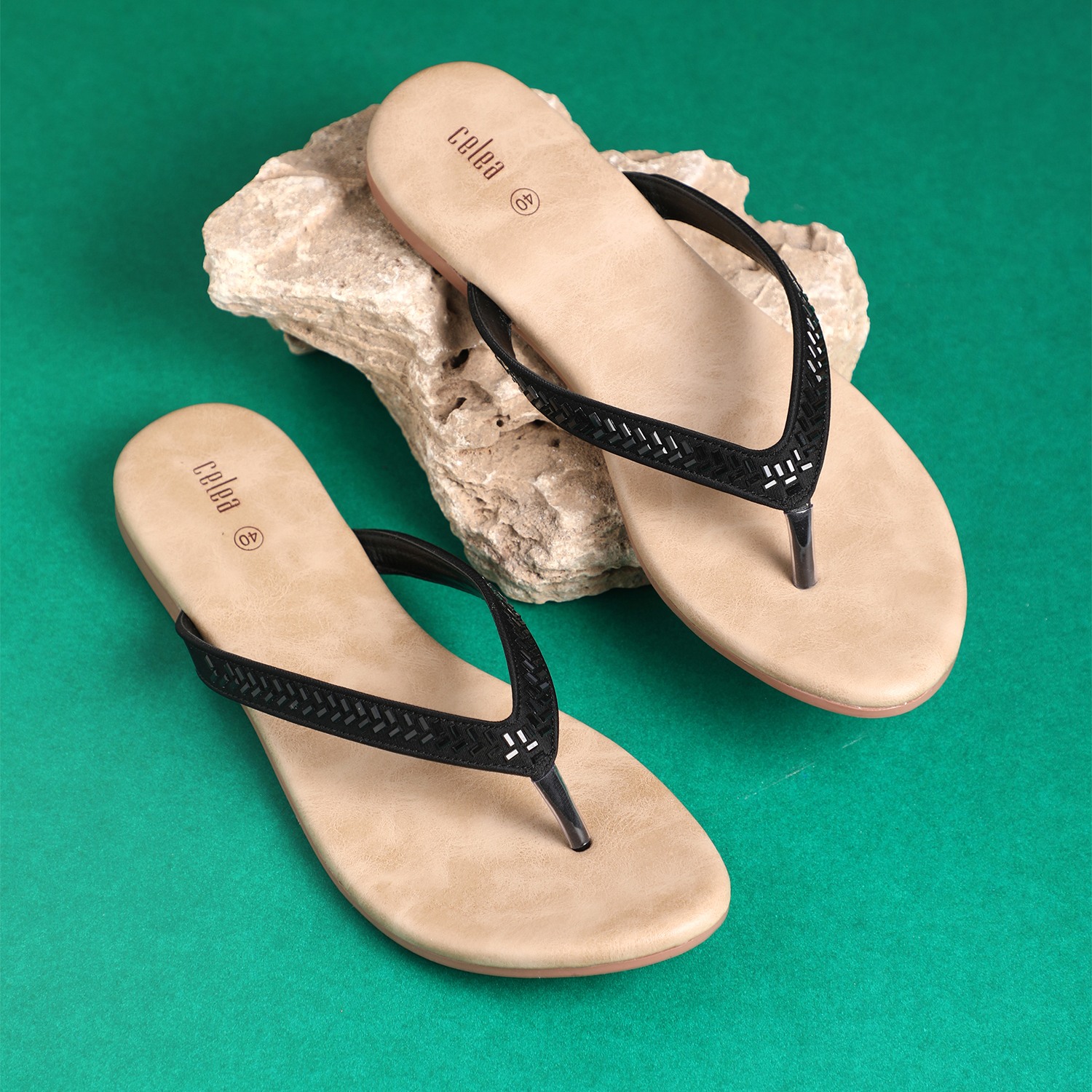 Women Black Stone embellished Casual Flats