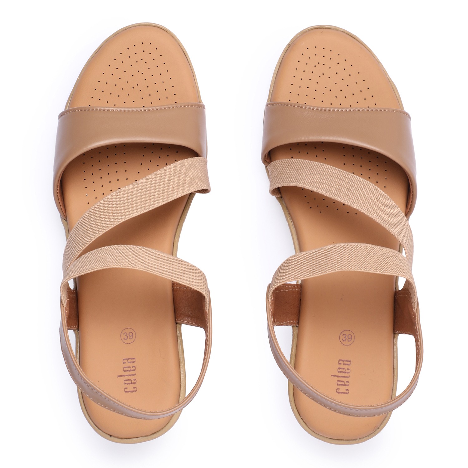 Women Beige Wedge Sandals with Elastic Straps