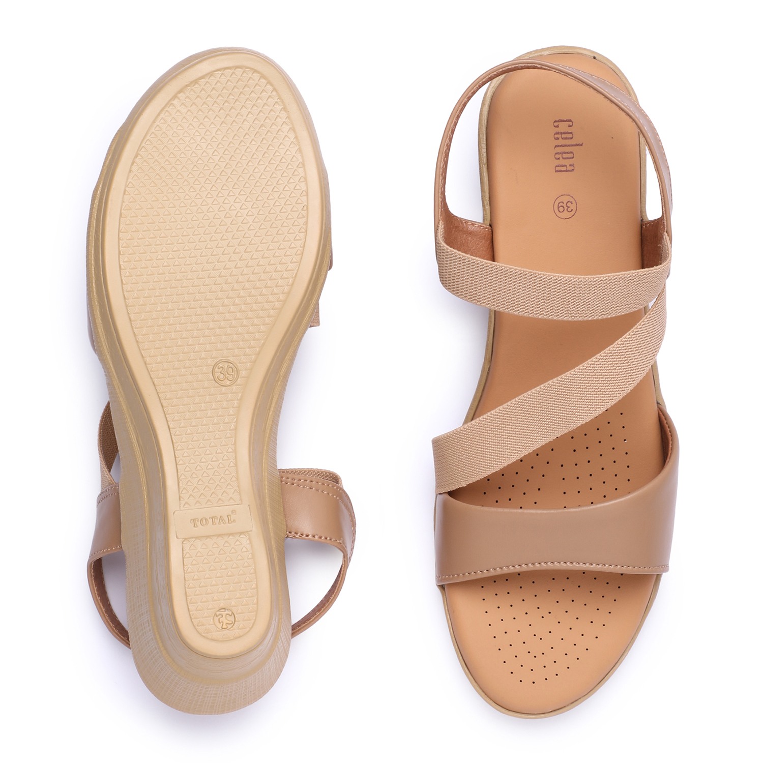 Women Beige Wedge Sandals with Elastic Straps