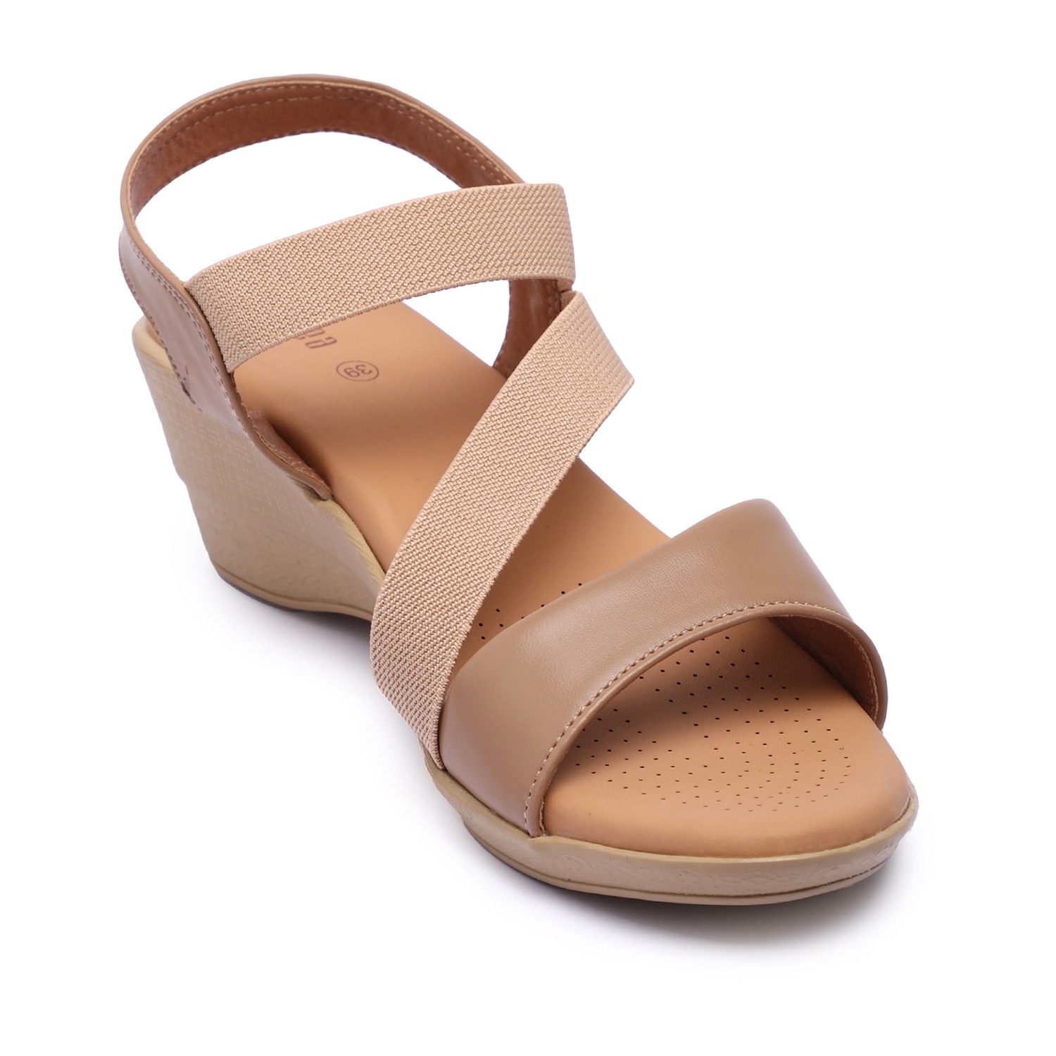 Women Beige Wedge Sandals with Elastic Straps