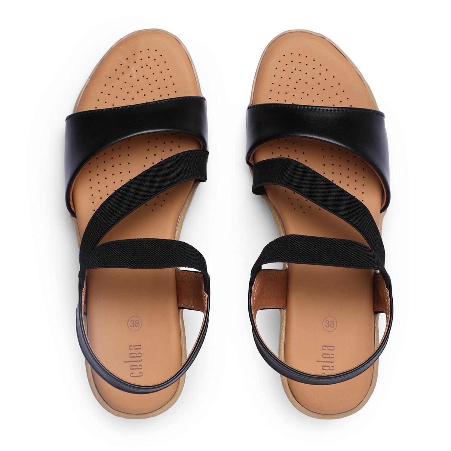 Women Black Wedge Sandals with Elastic Straps