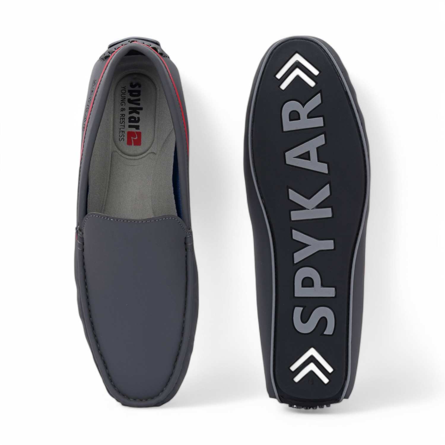 Kosal Men Grey-Red Comfort Loafers