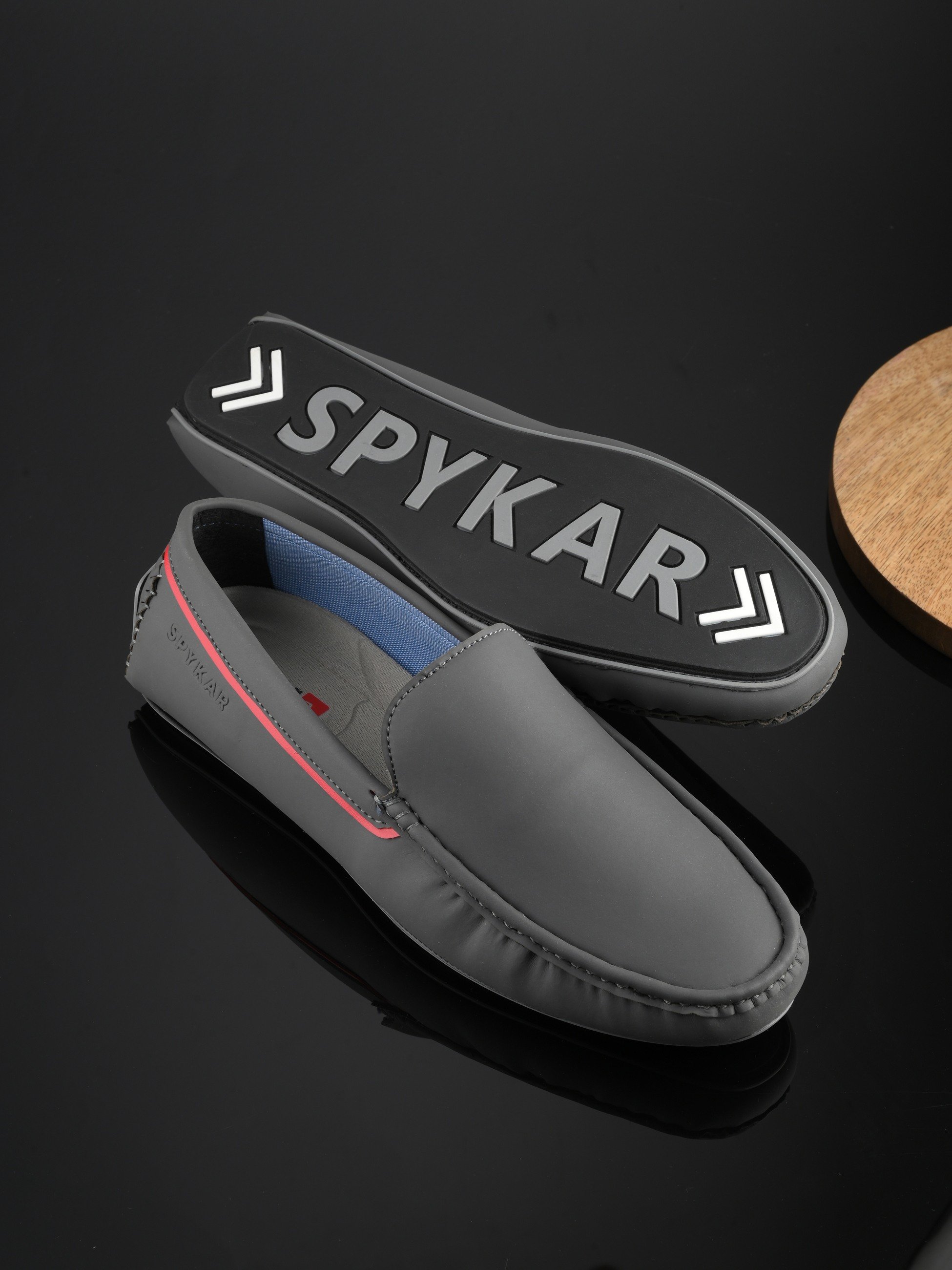 Kosal Men Grey-Red Comfort Loafers