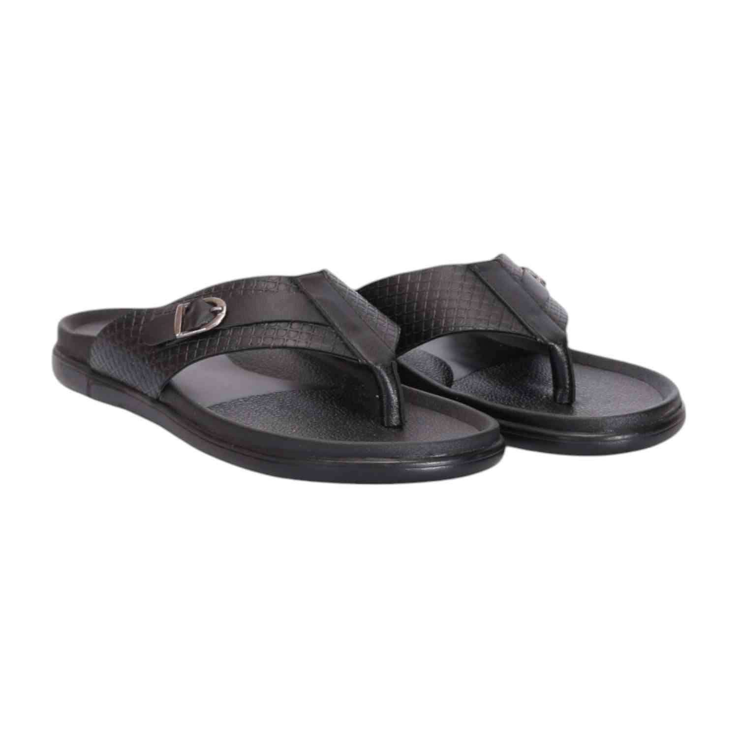 Men Black Thongs with Self Design