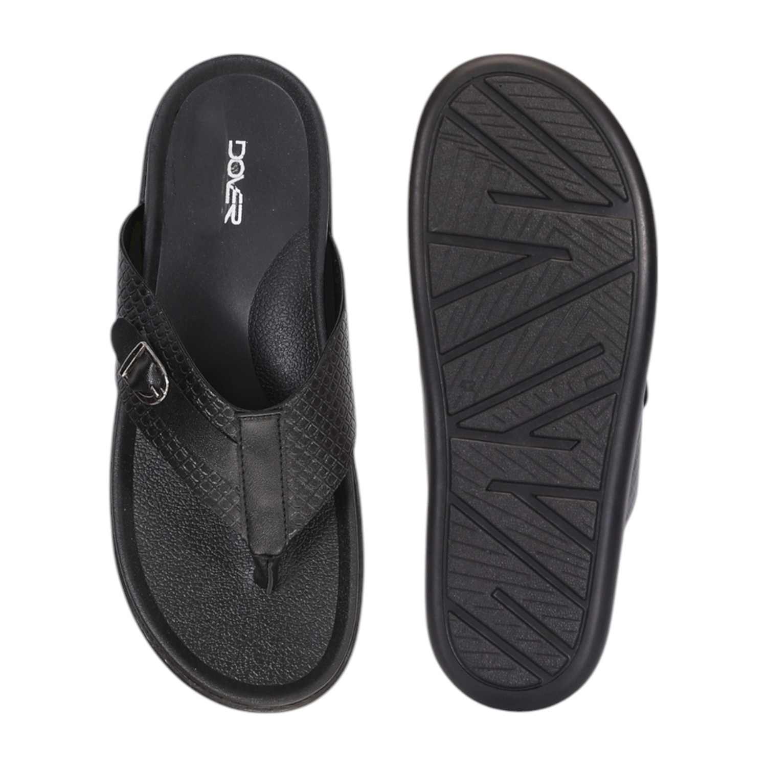 Men Black Thongs with Self Design