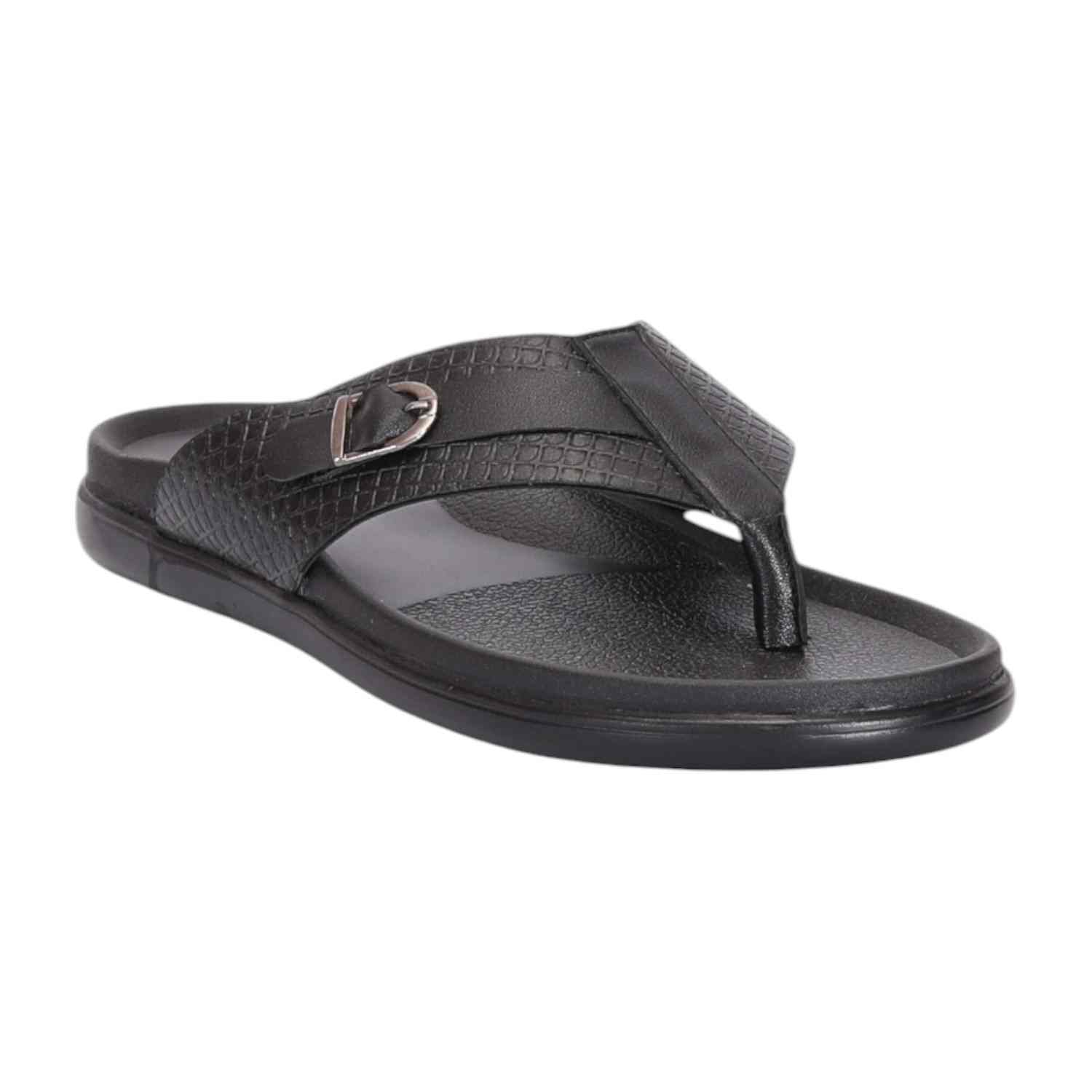Men Black Thongs with Self Design