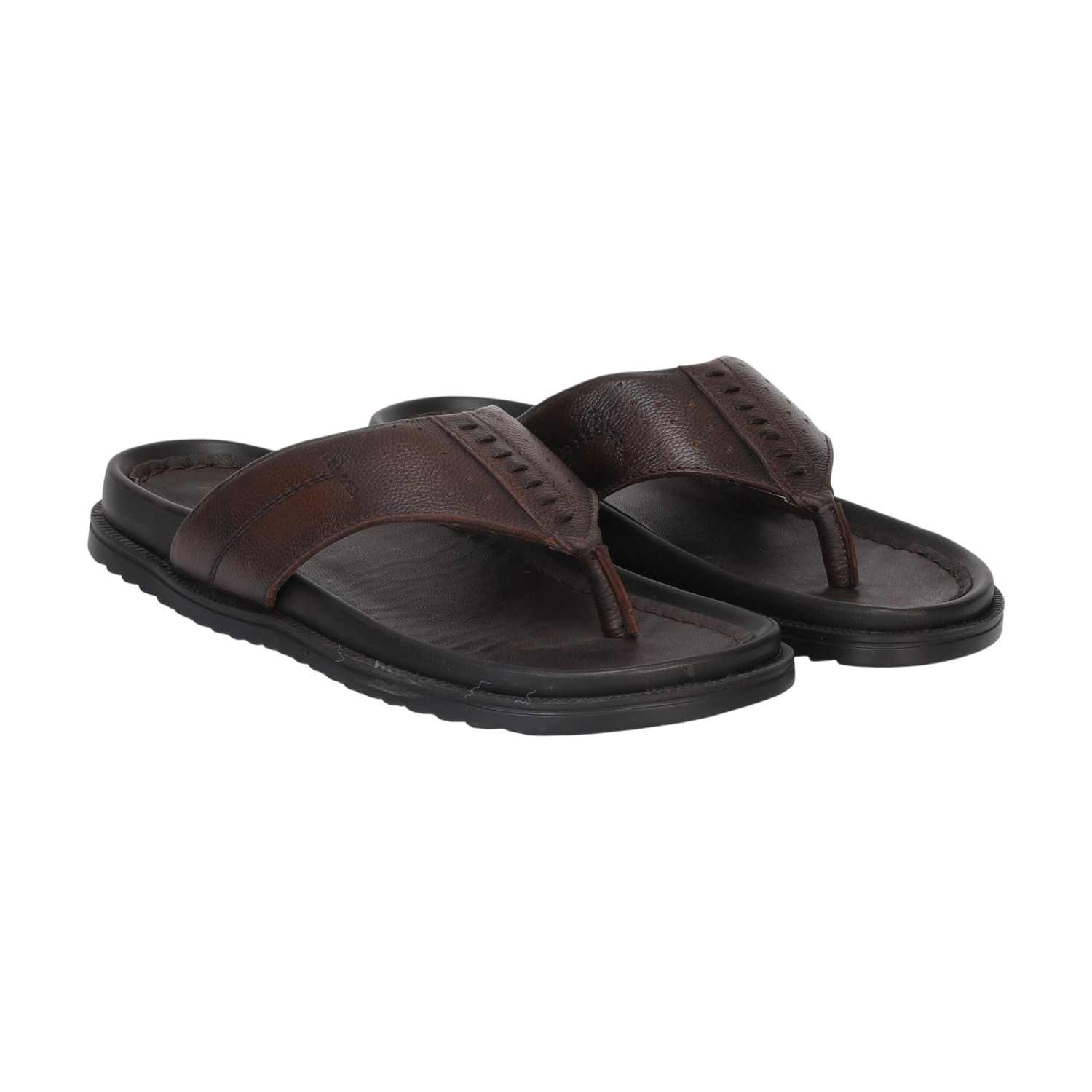 Men Brown Leather Chappal With Cushioned Footbed