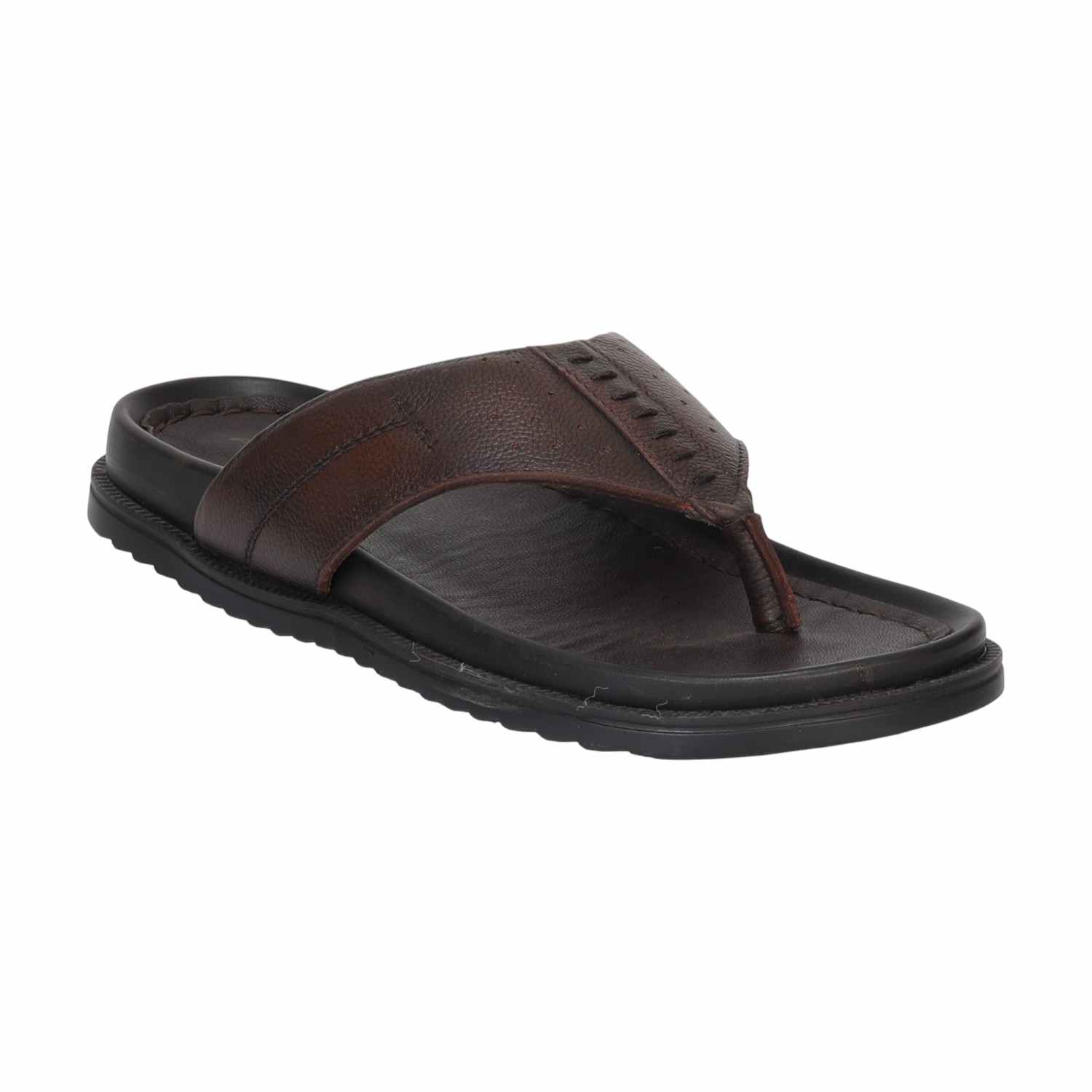 Men Brown Leather Chappal With Cushioned Footbed