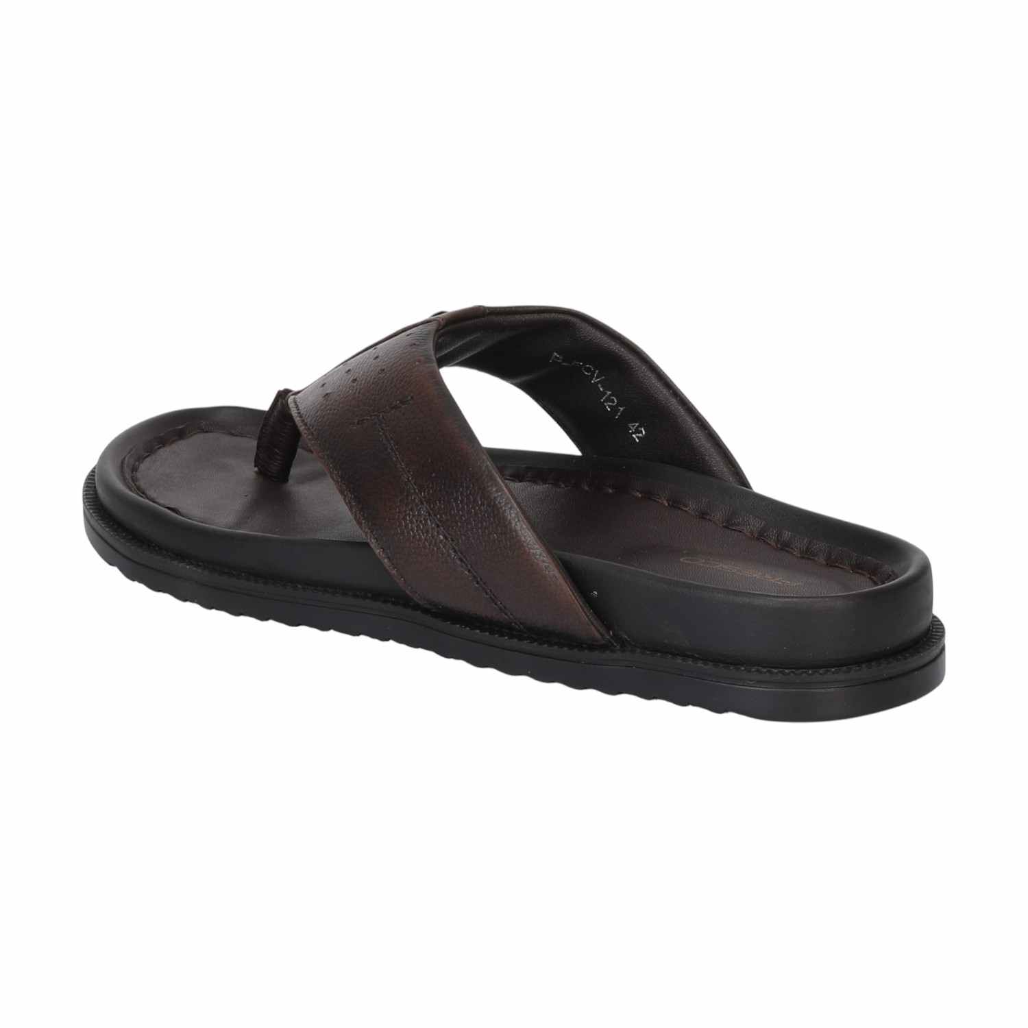 Men Brown Leather Chappal With Cushioned Footbed