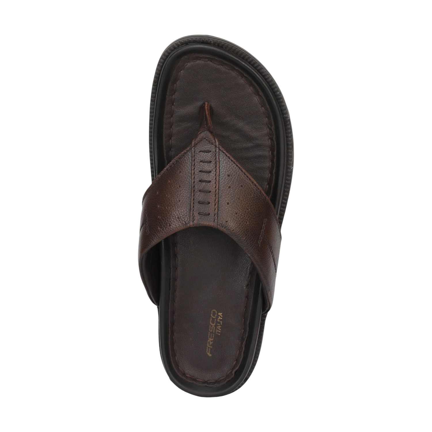 Men Brown Leather Chappal With Cushioned Footbed