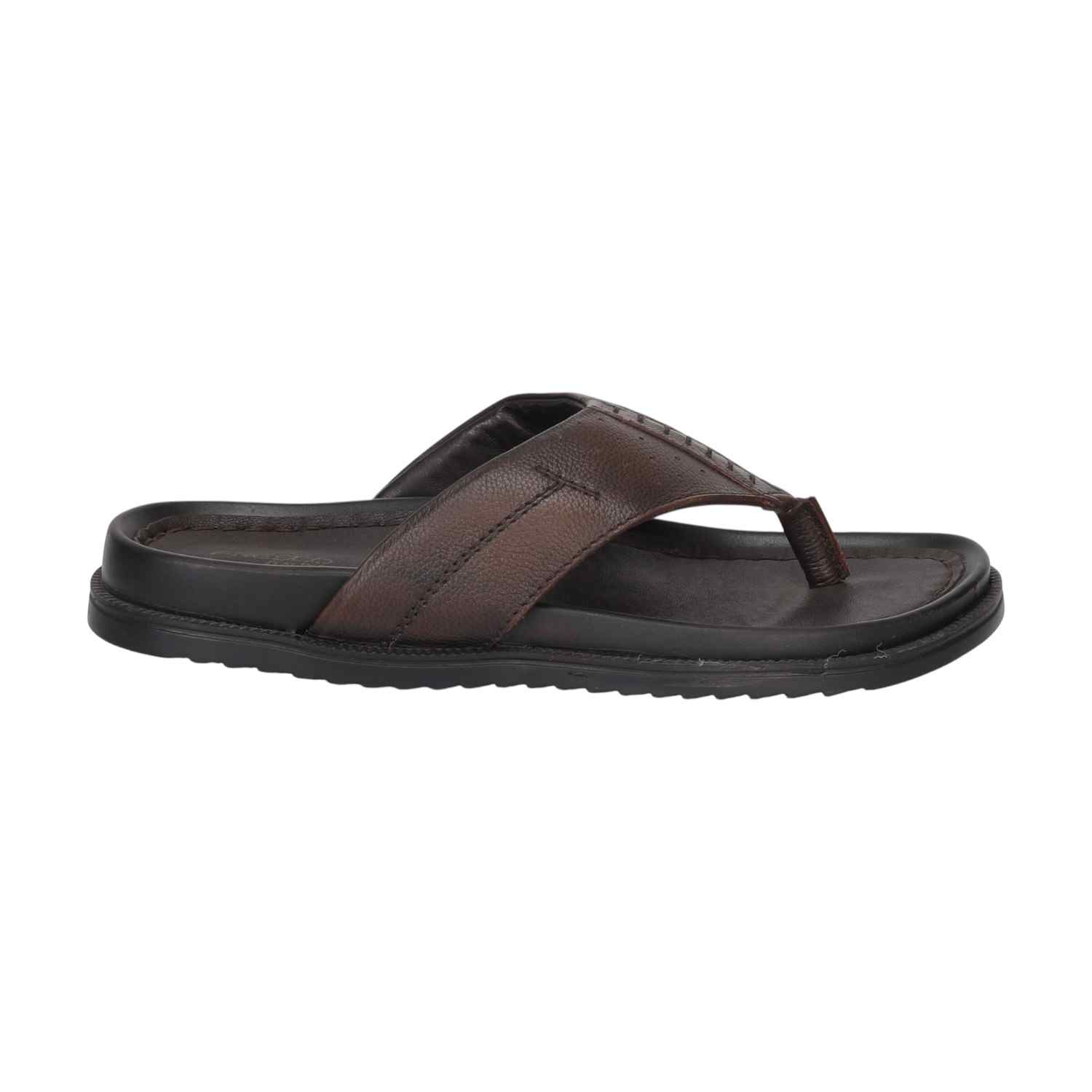 Men Brown Leather Chappal With Cushioned Footbed