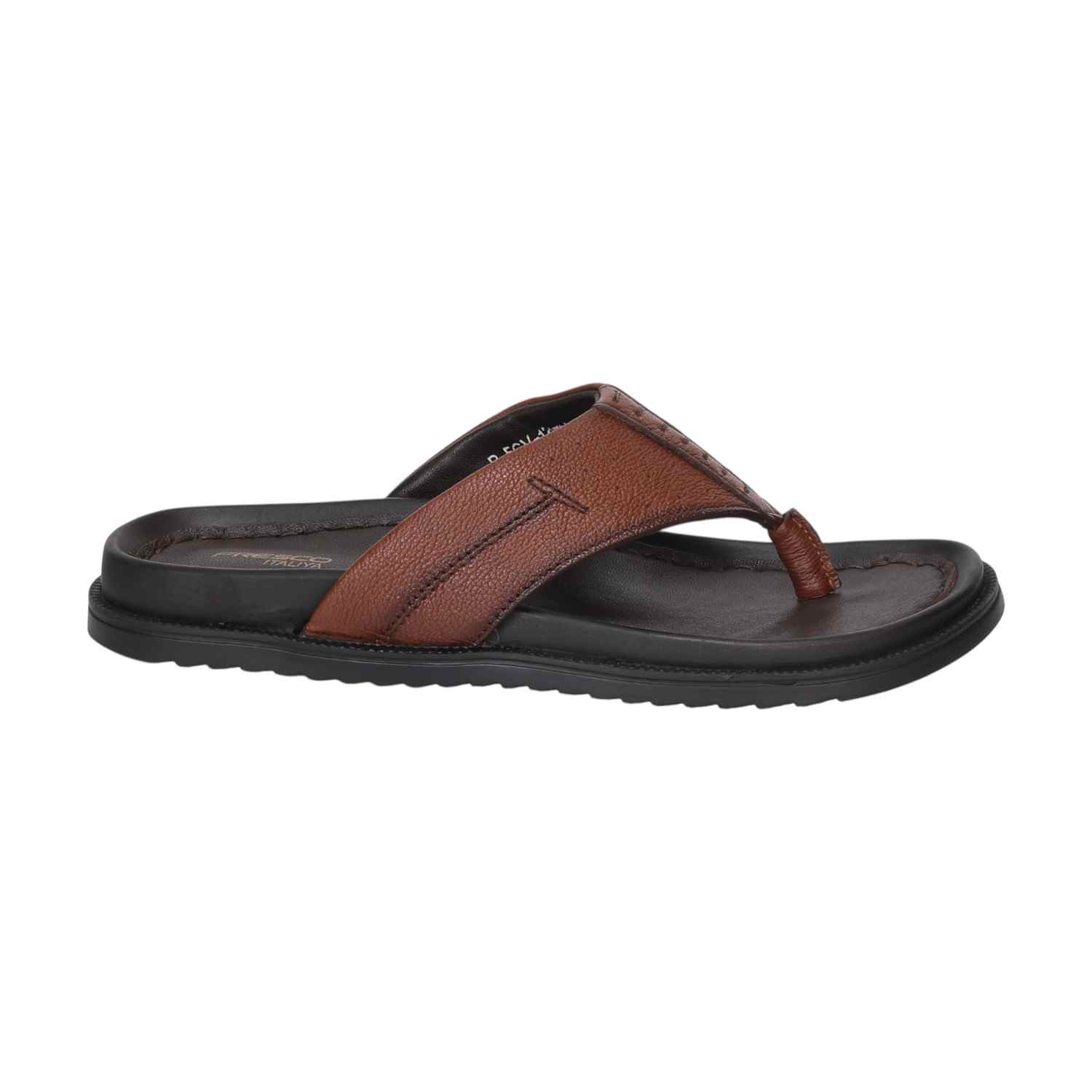 Men Tan Leather Chappal With Cushioned Footbed