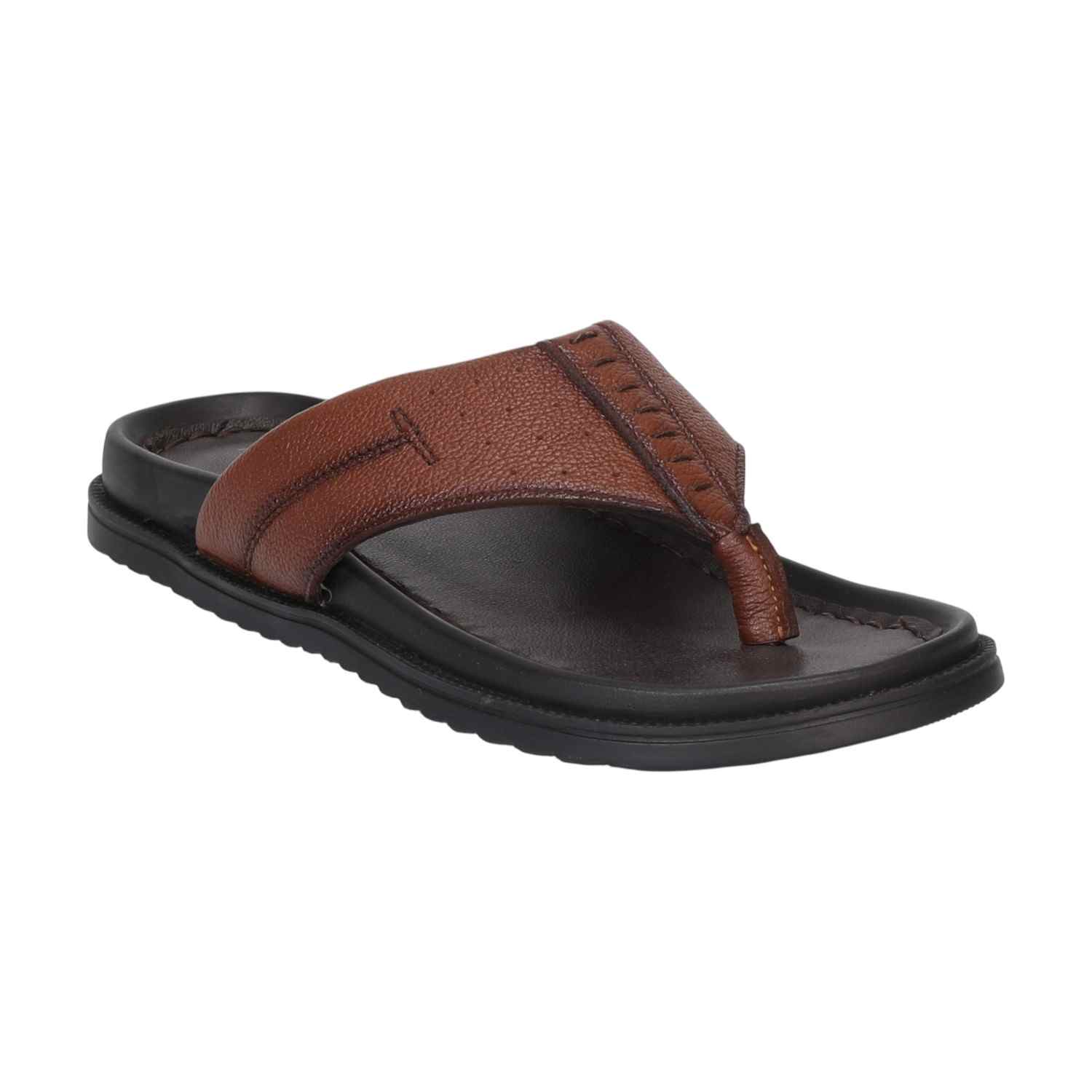 Men Tan Leather Chappal With Cushioned Footbed
