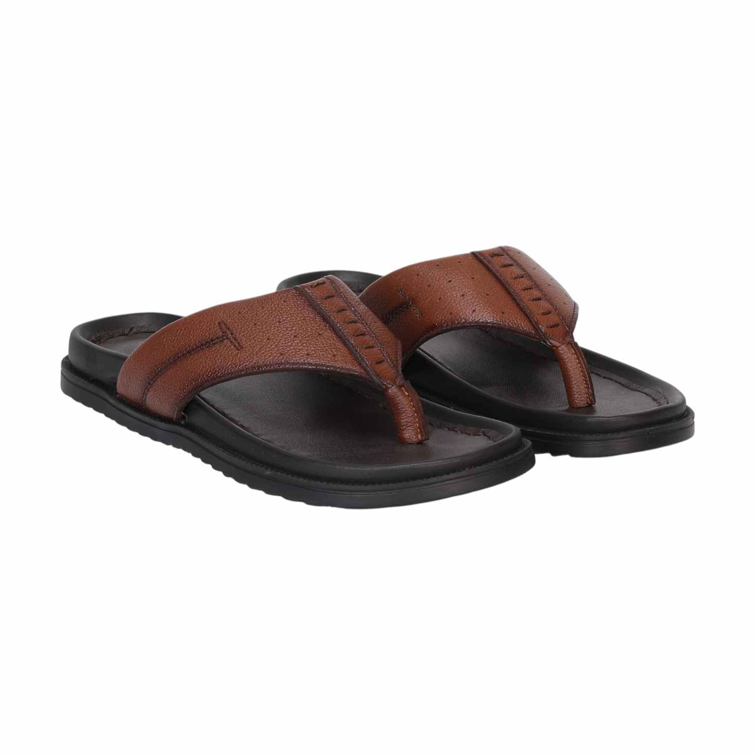 Men Tan Leather Chappal With Cushioned Footbed