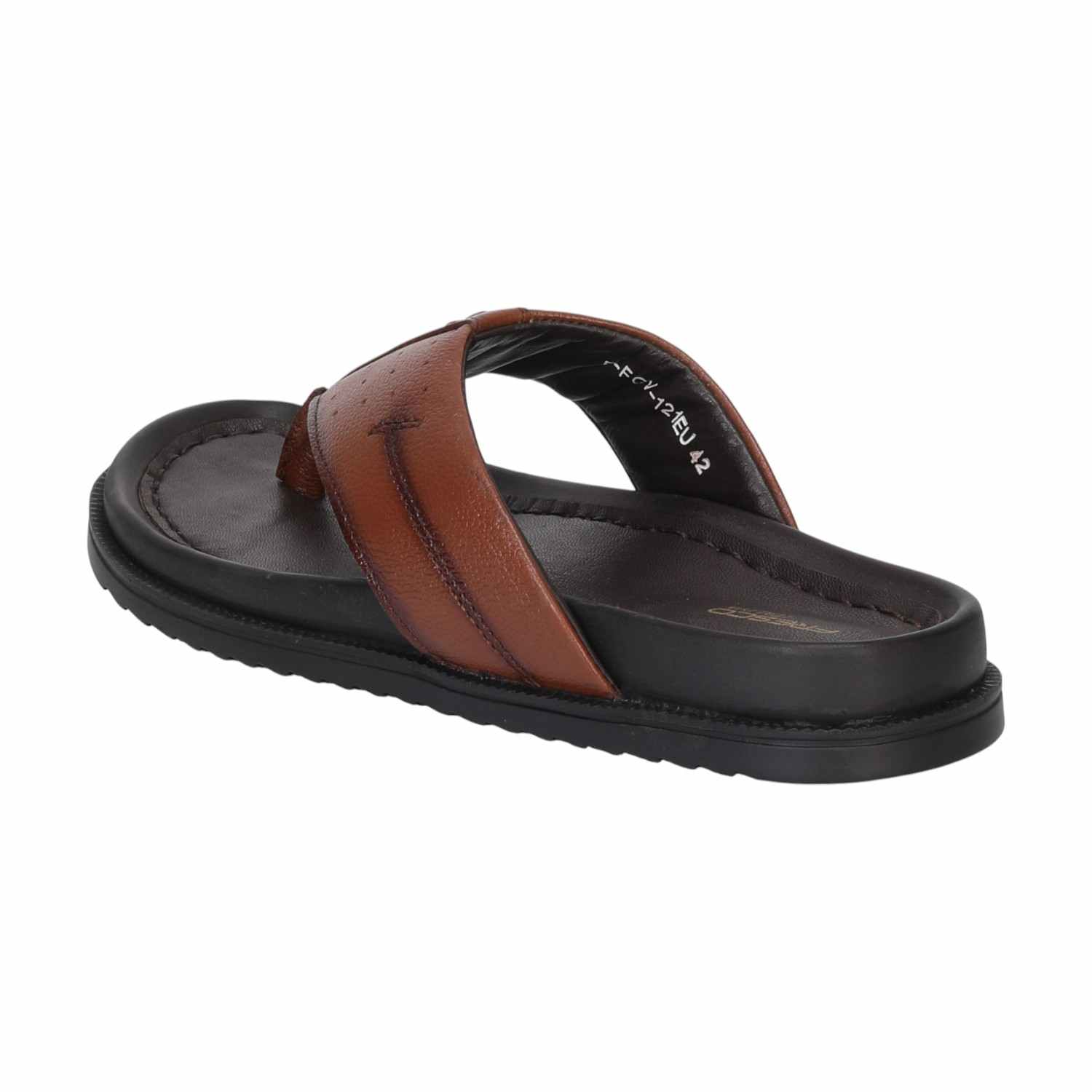 Men Tan Leather Chappal With Cushioned Footbed