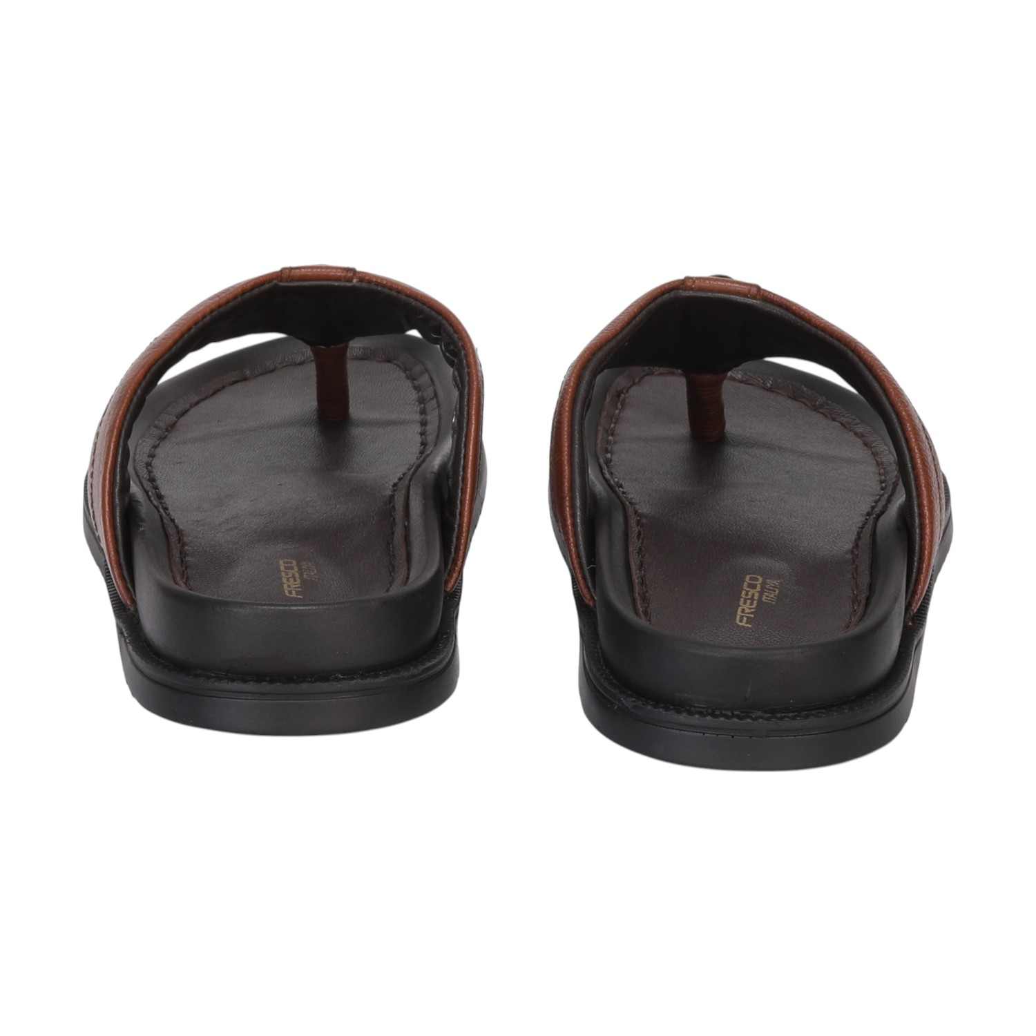 Men Tan Leather Chappal With Cushioned Footbed