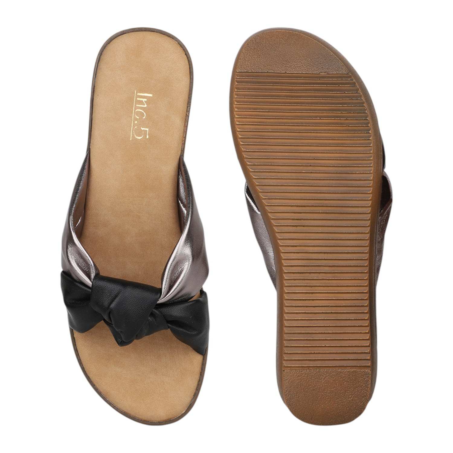 Inc.5 | Women Black & Metallic Knotted Strap Wedge Sandals|3
