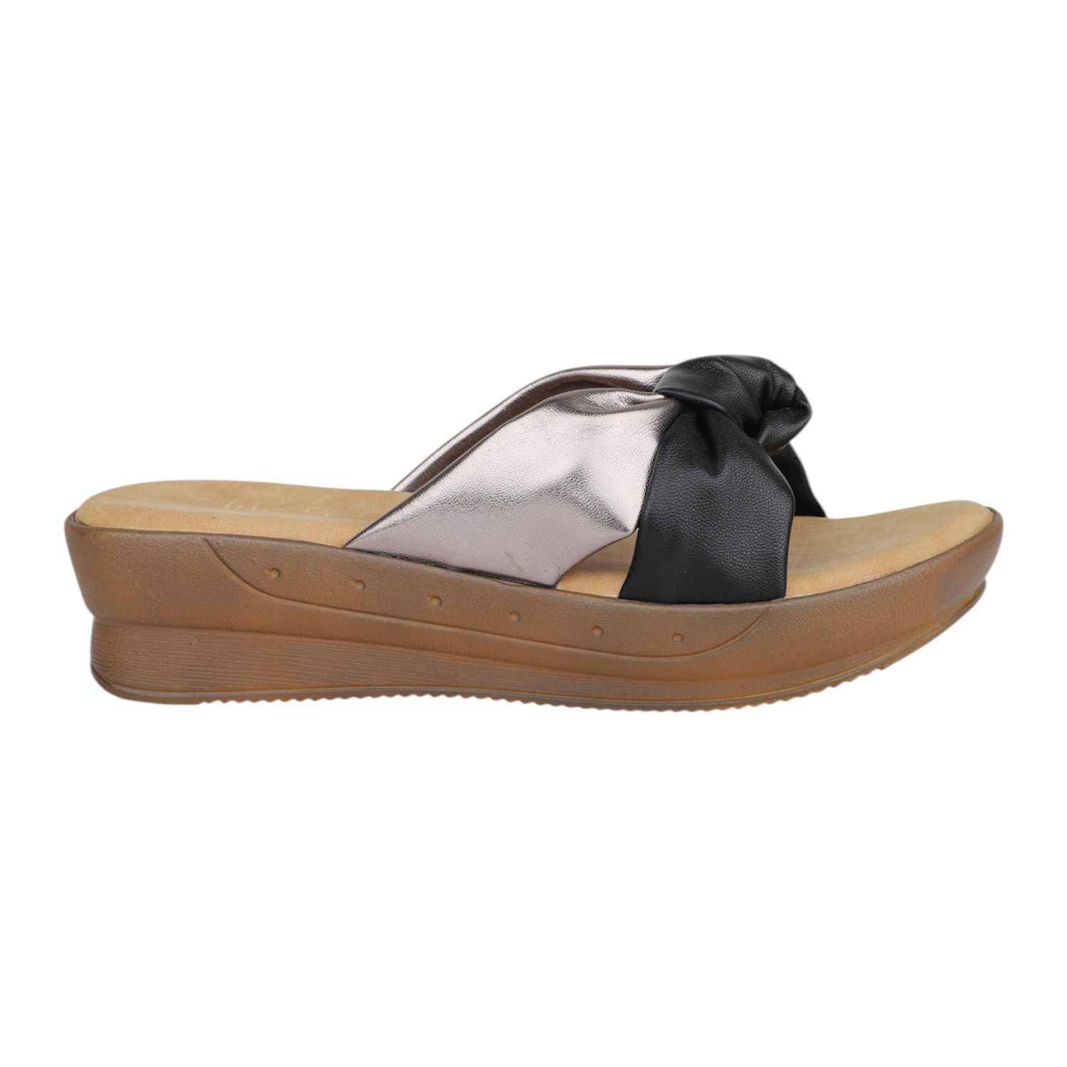 Inc.5 | Women Black & Metallic Knotted Strap Wedge Sandals|2