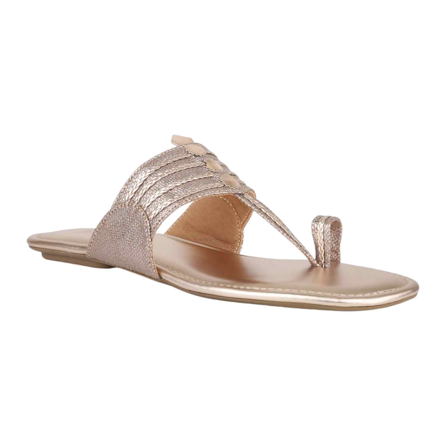 Women Shimmering Rose Gold Kolhapuri Style Flats