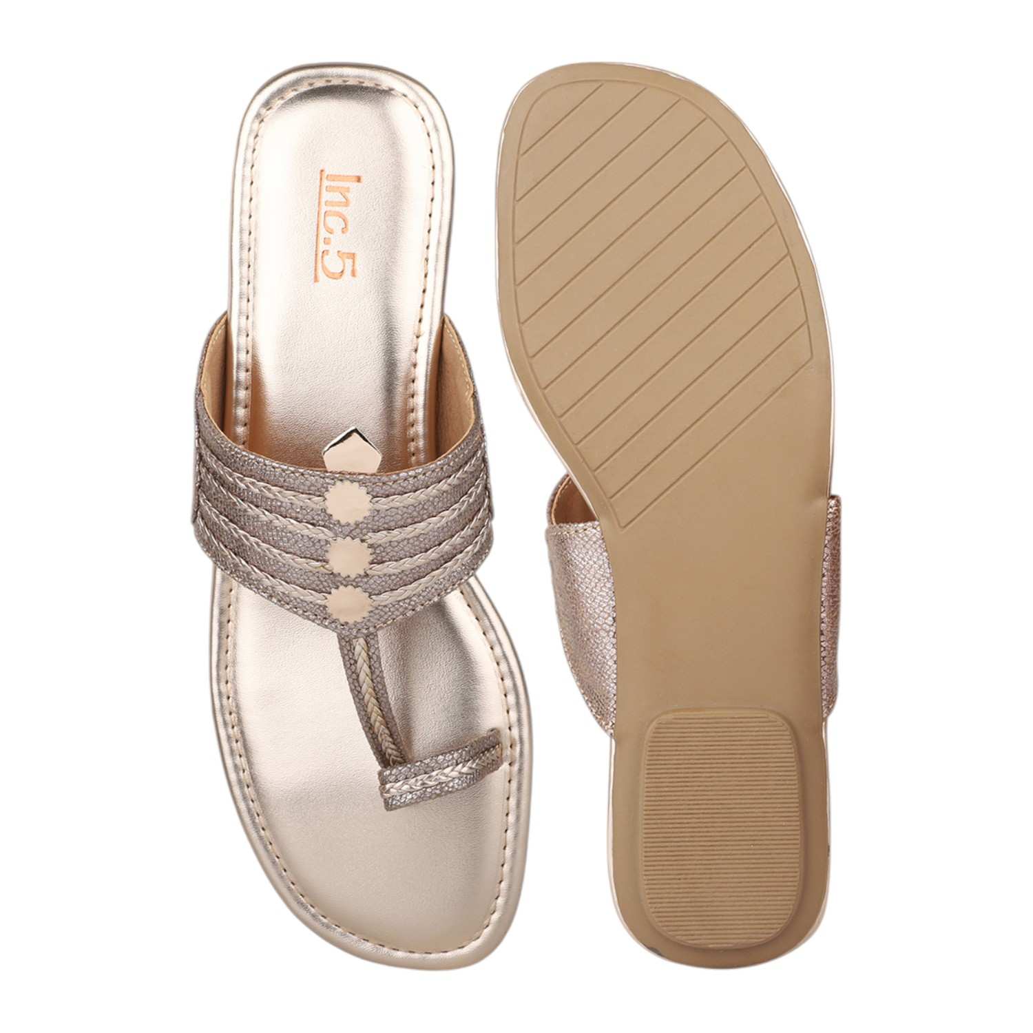Women Shimmering Rose Gold Kolhapuri Style Flats