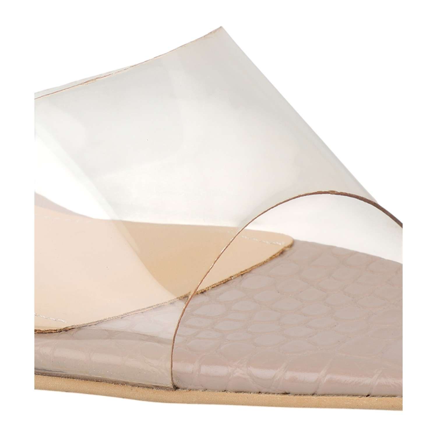 Women Beige Transparent Strap Block Heel Slides