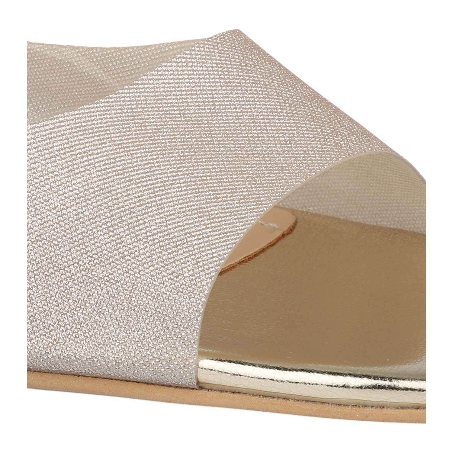 Women Gold Metallic Strap Slides with Clear Block Heel