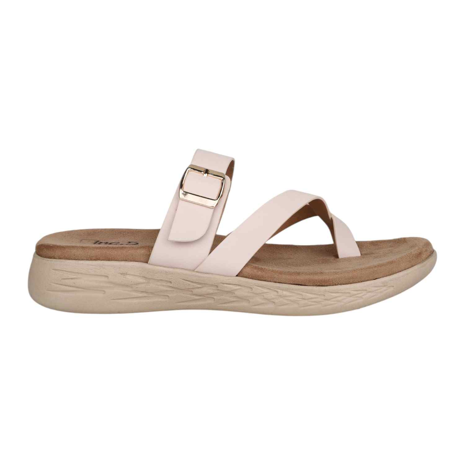 Women Cream Criss-Cross Toe-Ring Wedge Sandals