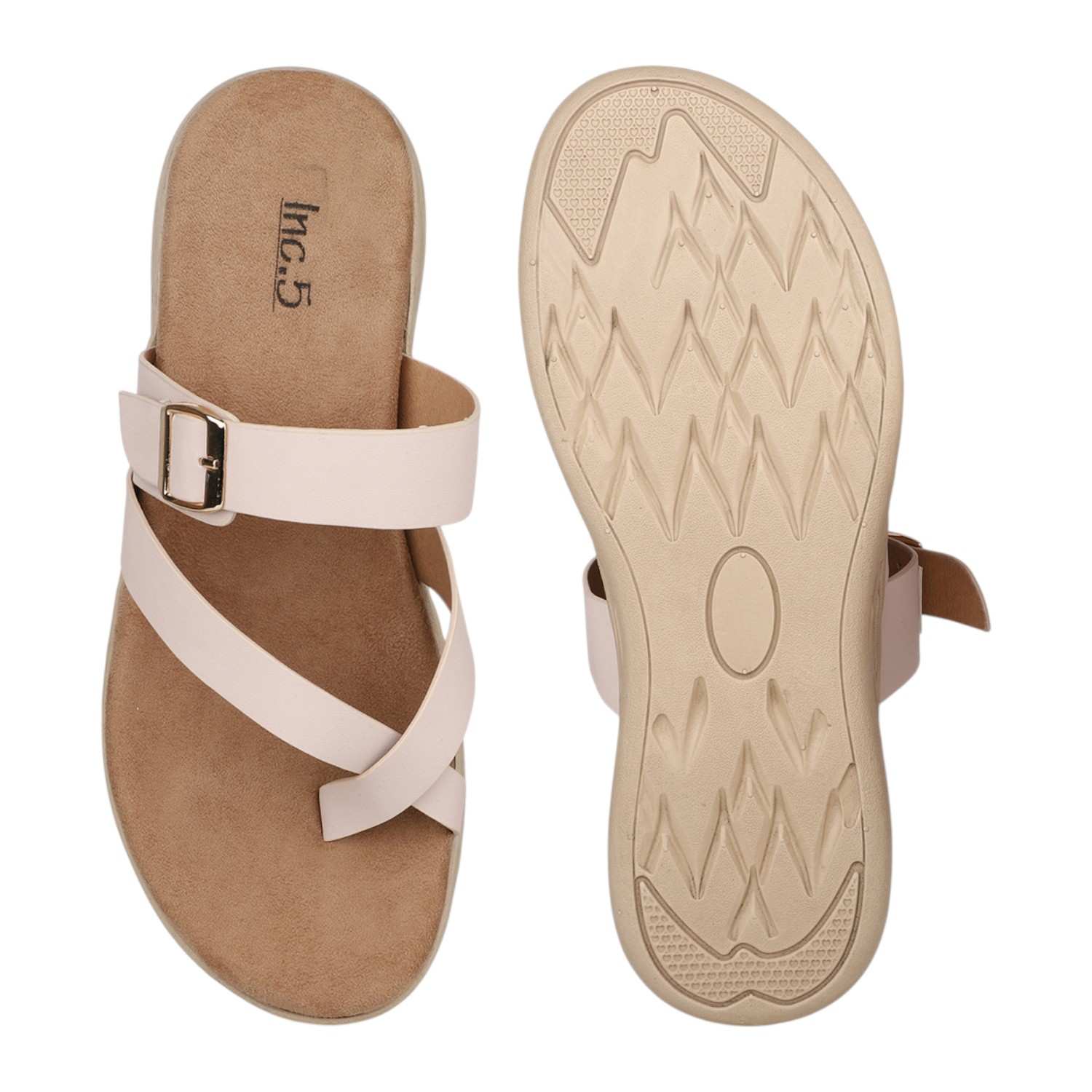 Women Cream Criss-Cross Toe-Ring Wedge Sandals