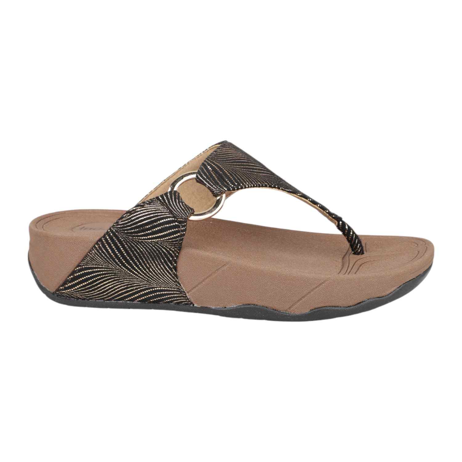 Inc.5 | Women Antique Gold Printed Strap Wedge Thong Sandals|2