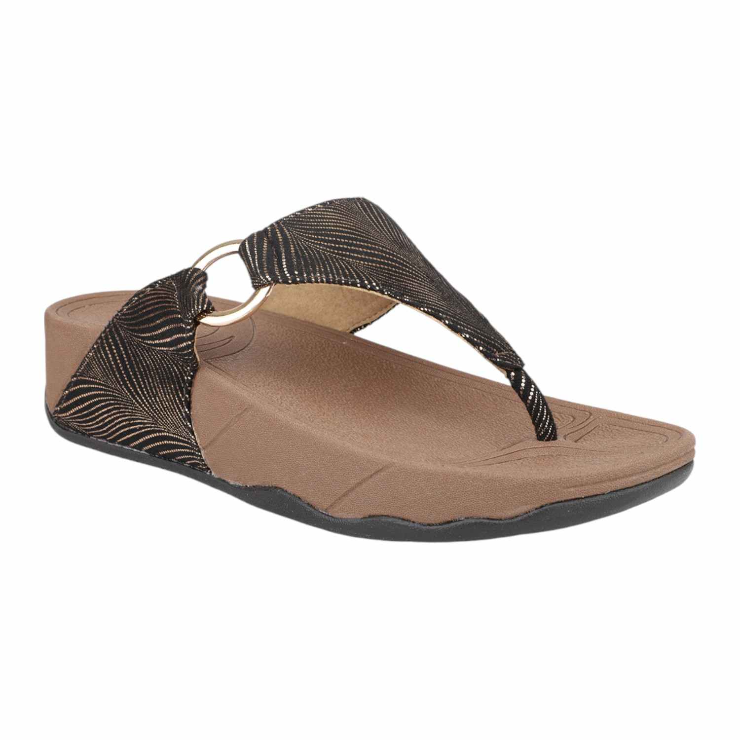 Inc.5 | Women Antique Gold Printed Strap Wedge Thong Sandals|0